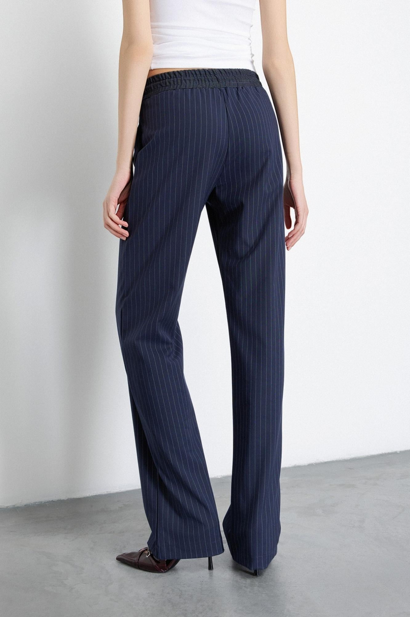 Pantalone Dritto Morbido Con Coulisse In Vita  Blu Scuro - Gaëlle Paris GAABW06834-TMTS0139 BL25 GAELLE 