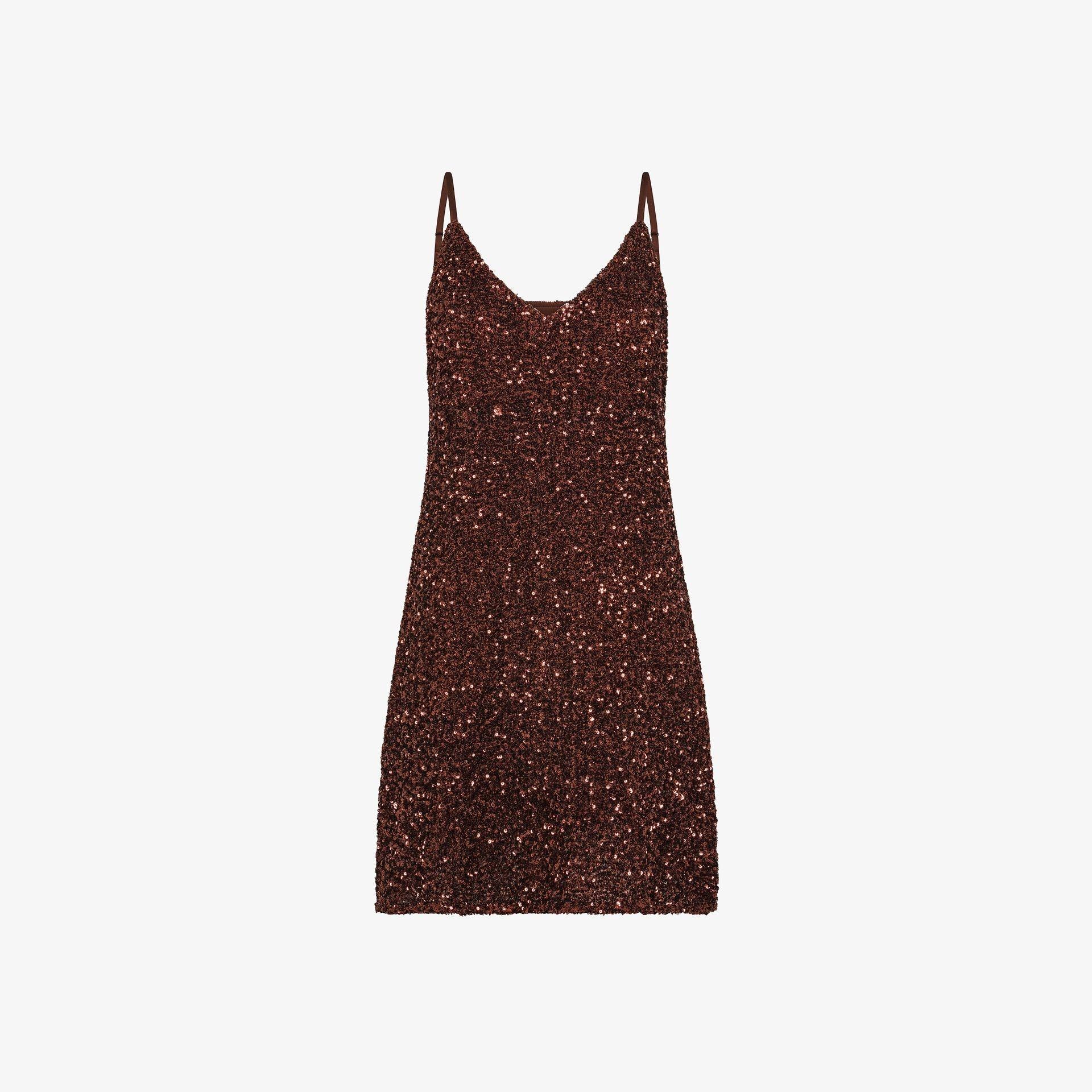 Abito in full paillettes marrone cacao S36265 71 SUN 68 