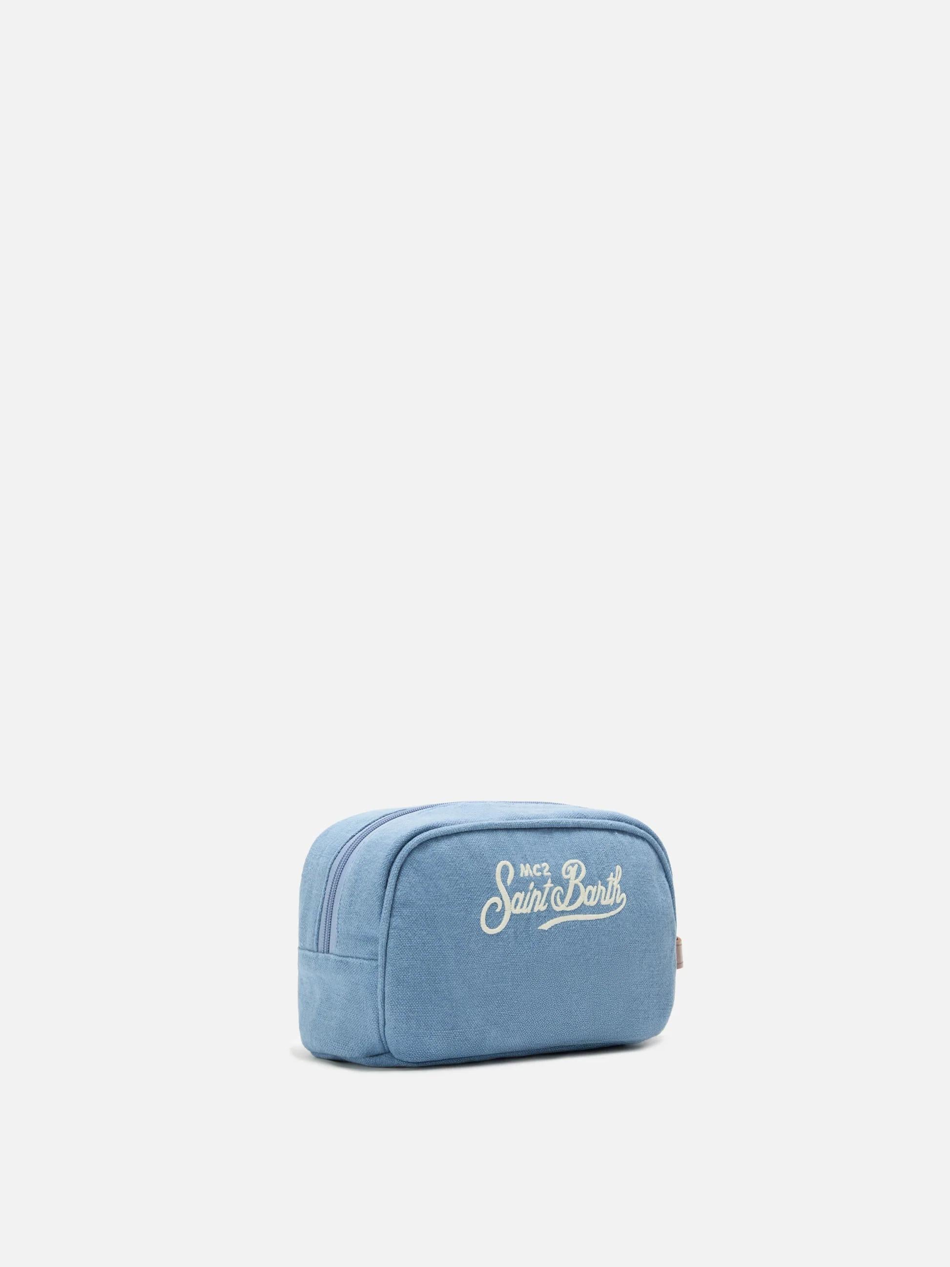 Beauty Bag Westwood in lino blu con logo ricamato WES0005 01250L MC2 SAINT BARTH 