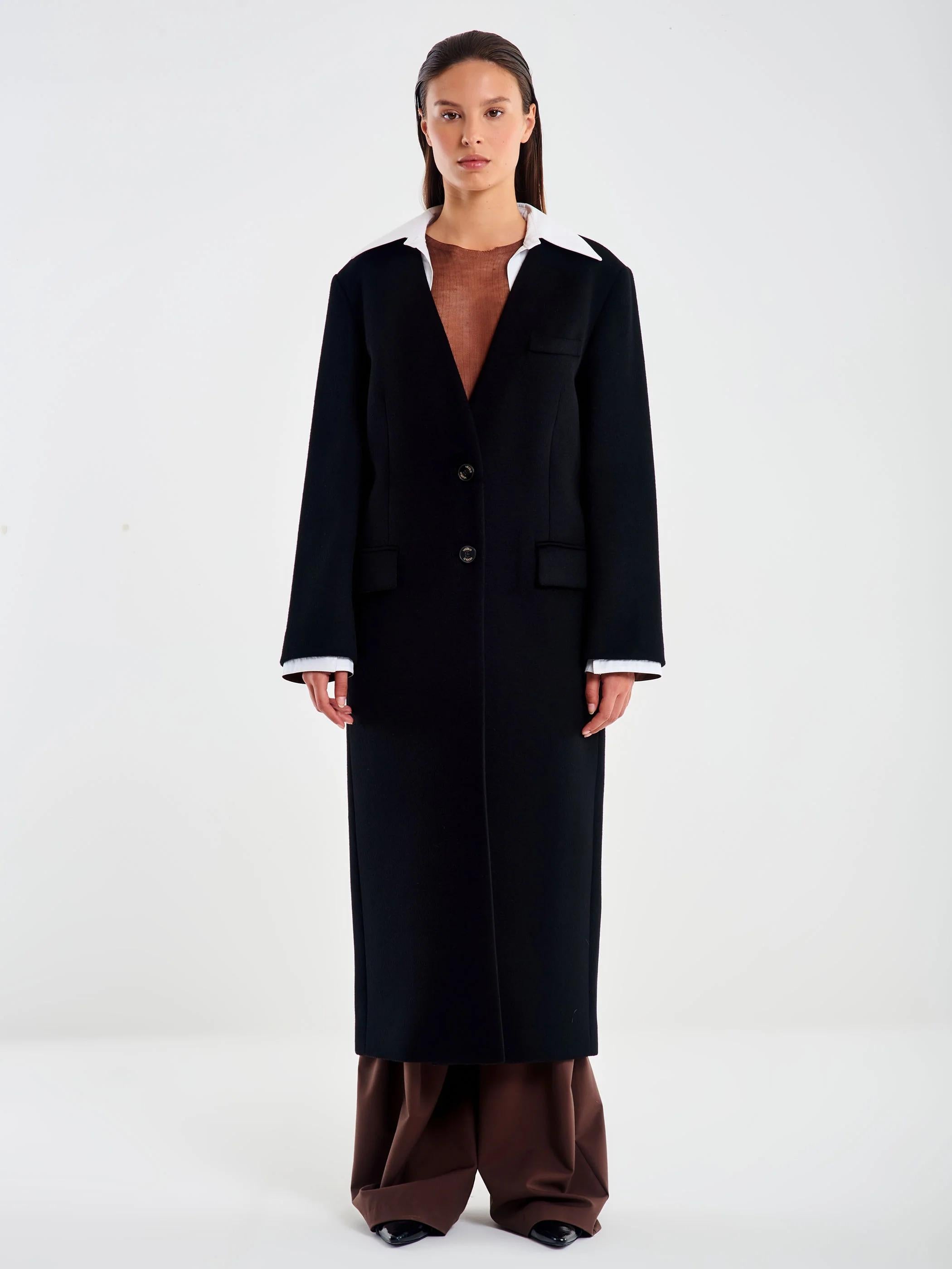 Cappotto Lungo con Colletto e Polsini nero TF0016 NERO VICOLO 