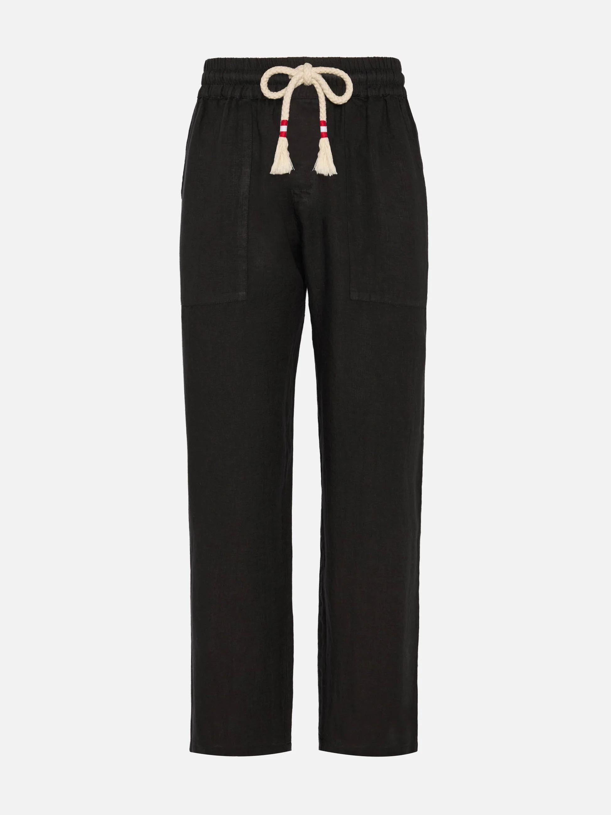 Pantaloni in lino neri Calais con coulisse CAA0001 01137L MC2 SAINT BARTH 