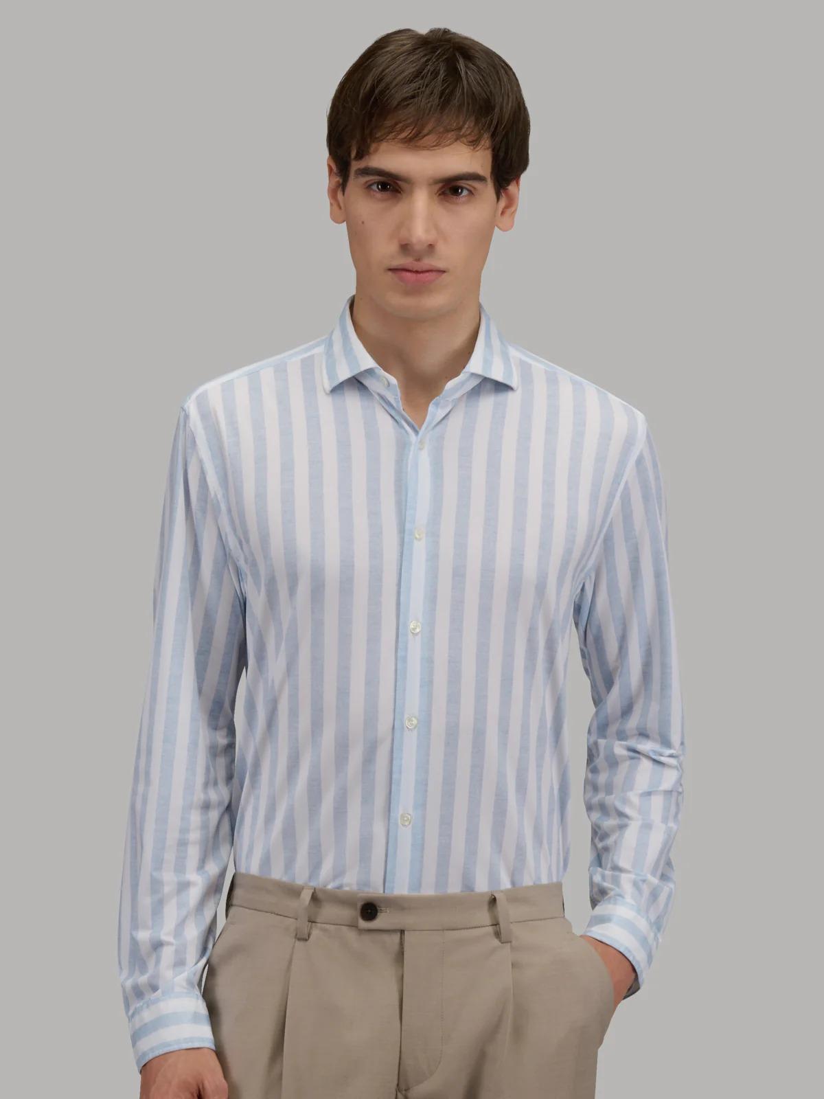 Xacus ACTIVE<BR/>Camicia Collo Francese Piccolo Righe Armaturato Celeste 520619-21651 002 XACUS 