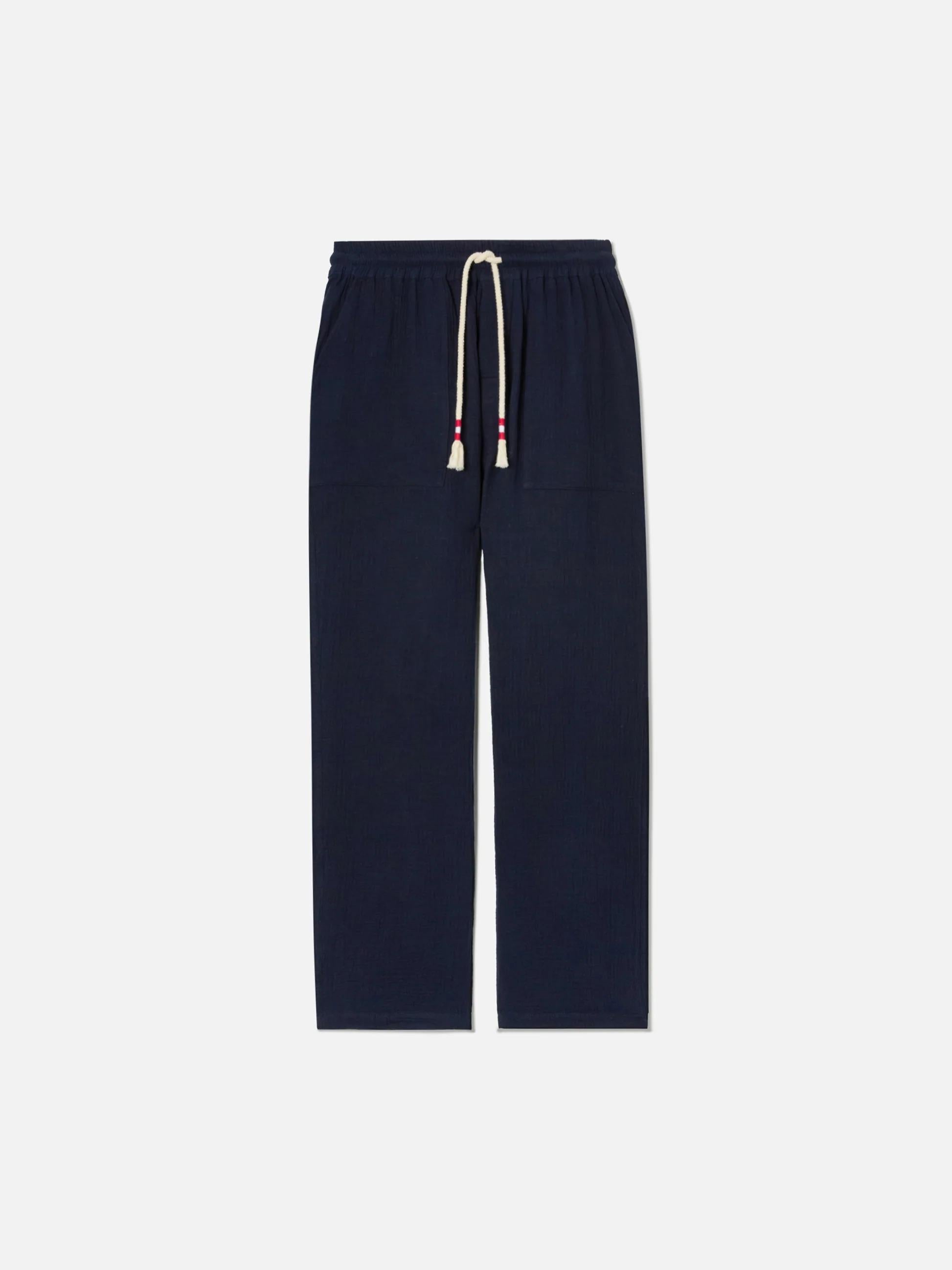 Pantalone Calais lungo in garza di puro cotone blu navy CAA0001 00465L MC2 SAINT BARTH 