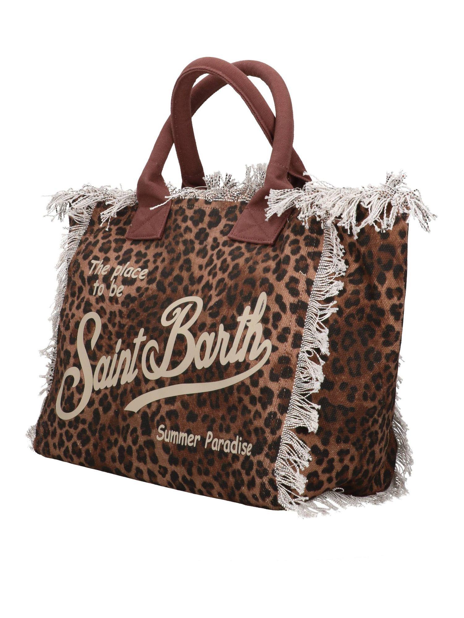 Borsa Vanity regular leopardata in canvas con frange VANI001 00190L MC2 SAINT BARTH 