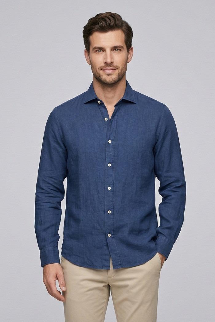 CAMICIA PIERCE IN LINO BLUE NAVY RRU431P4220569 C0048 ROY ROGER'S 