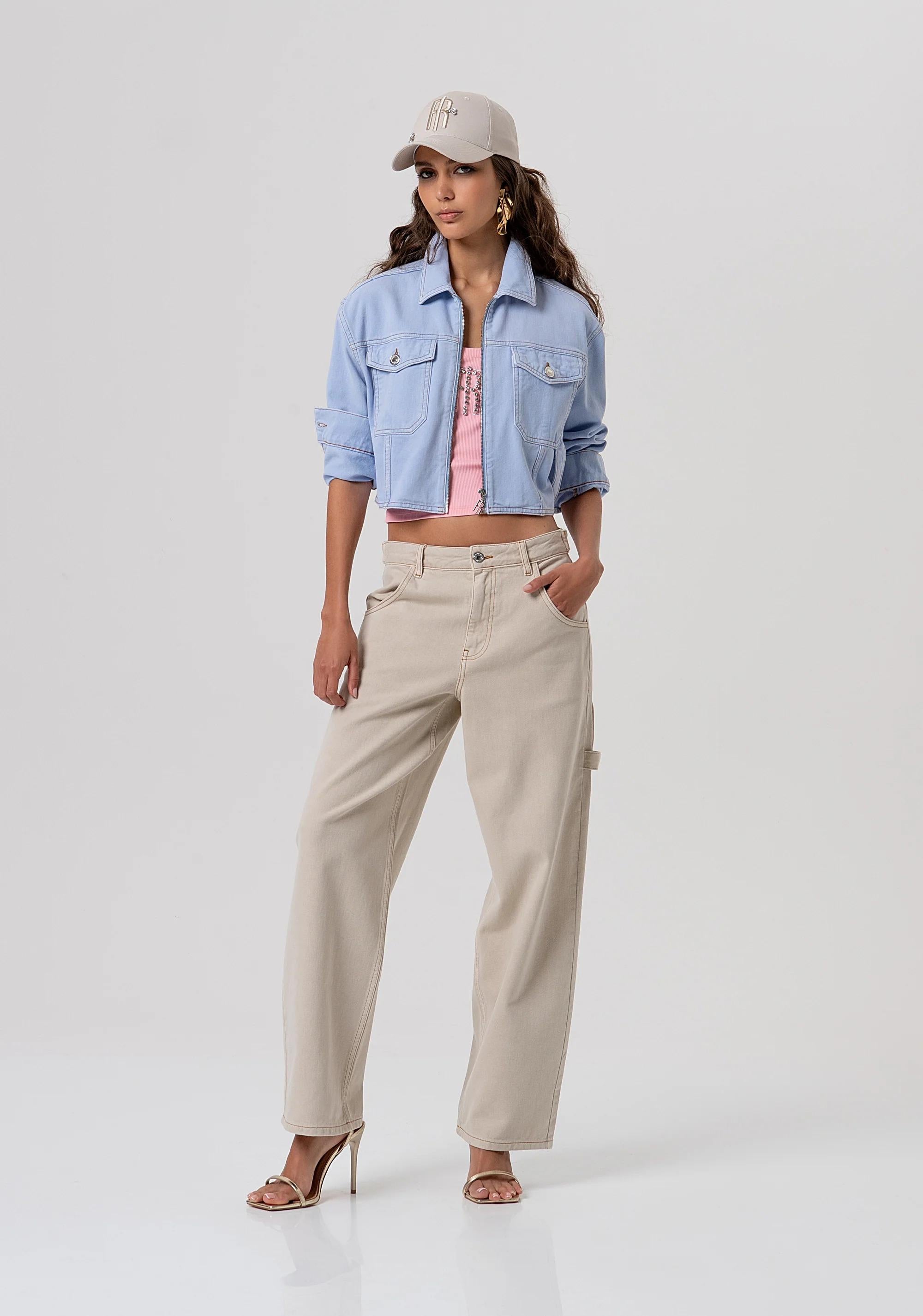 Giacca cropped in denim con lavaggio chiaro FP26SJ1015W61201 175 FRACOMINA 