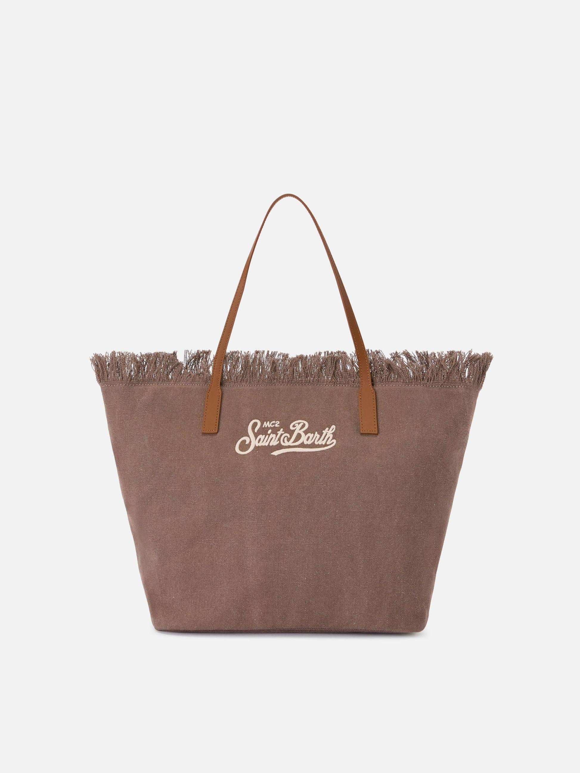 Borsa City regular in canvas marrone con frange CBF0001 01742L MC2 SAINT BARTH 