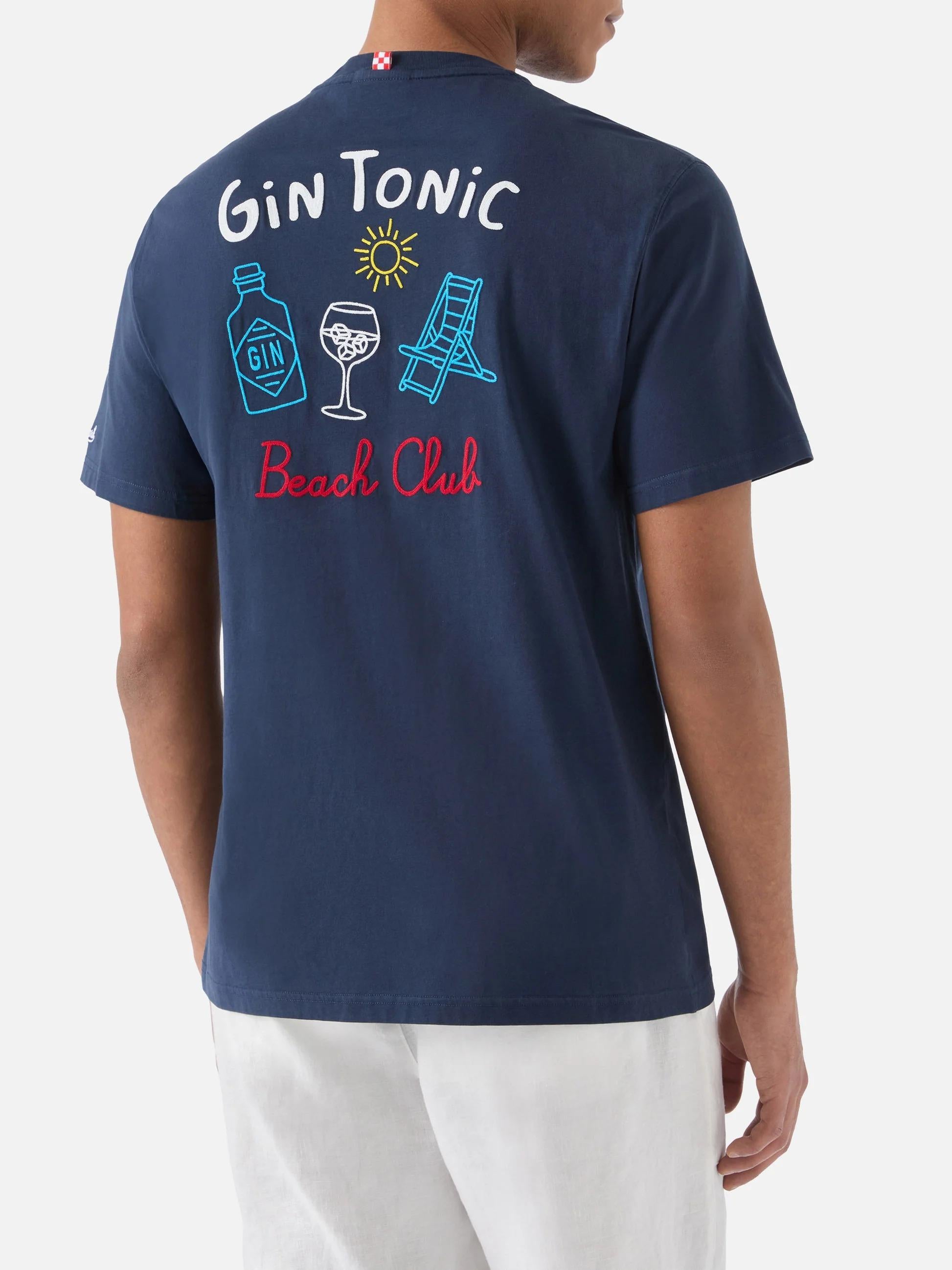 T-shirt Portland blu con ricamo Gin Tonic Beach Club fronte e retro PRL0002 00314L MC2 SAINT BARTH 