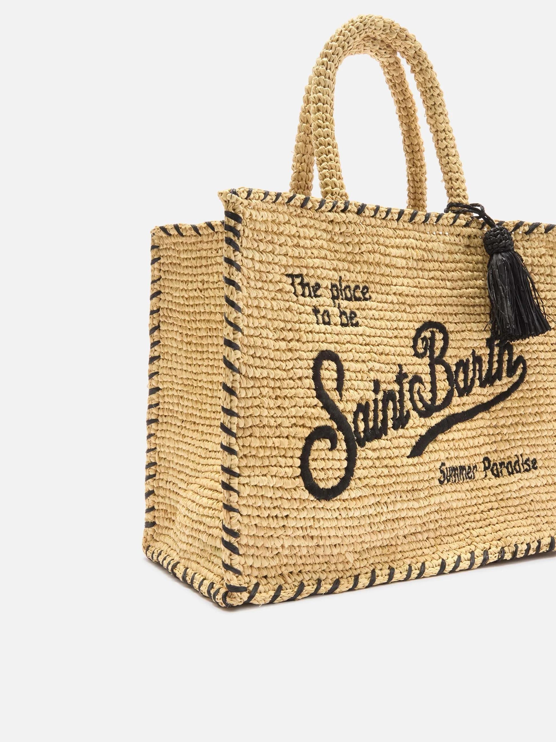 Borsa Colette in raffia beige con logo ricamato nero e nappetta COL0013 09045L MC2 SAINT BARTH 