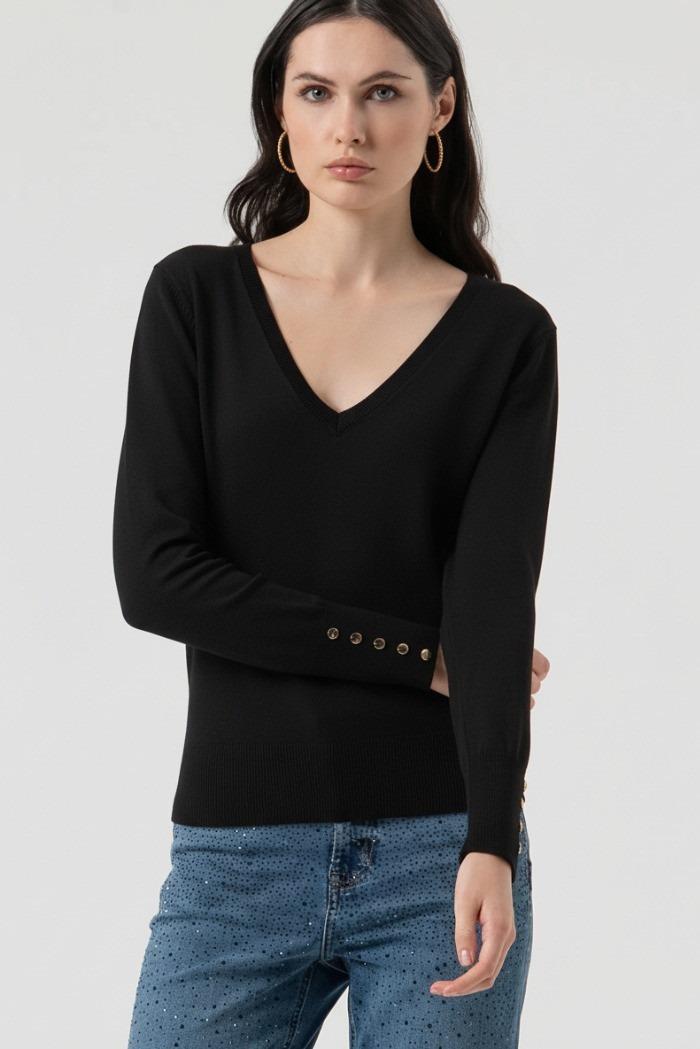 Fracomina Maglia regular con scollo a V black FR25WT7002K42101 053 FRACOMINA 