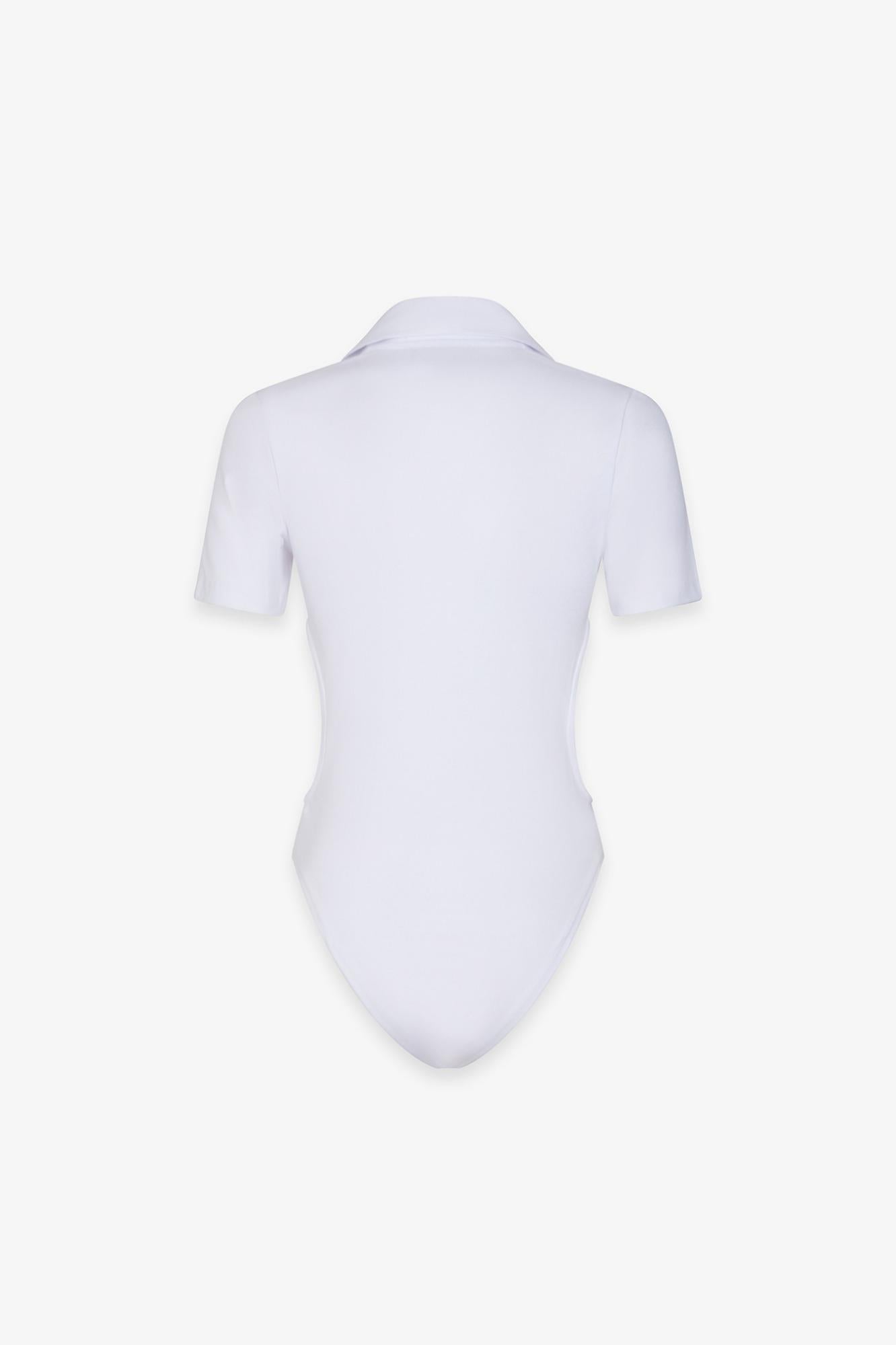 Body Mezza Manica Con Collo E Abbottonatura A Polo Con Aperture Sui Fianchi  Bianco - Gaëlle Paris GAABW09318-PTTS0059 BI01 GAELLE 