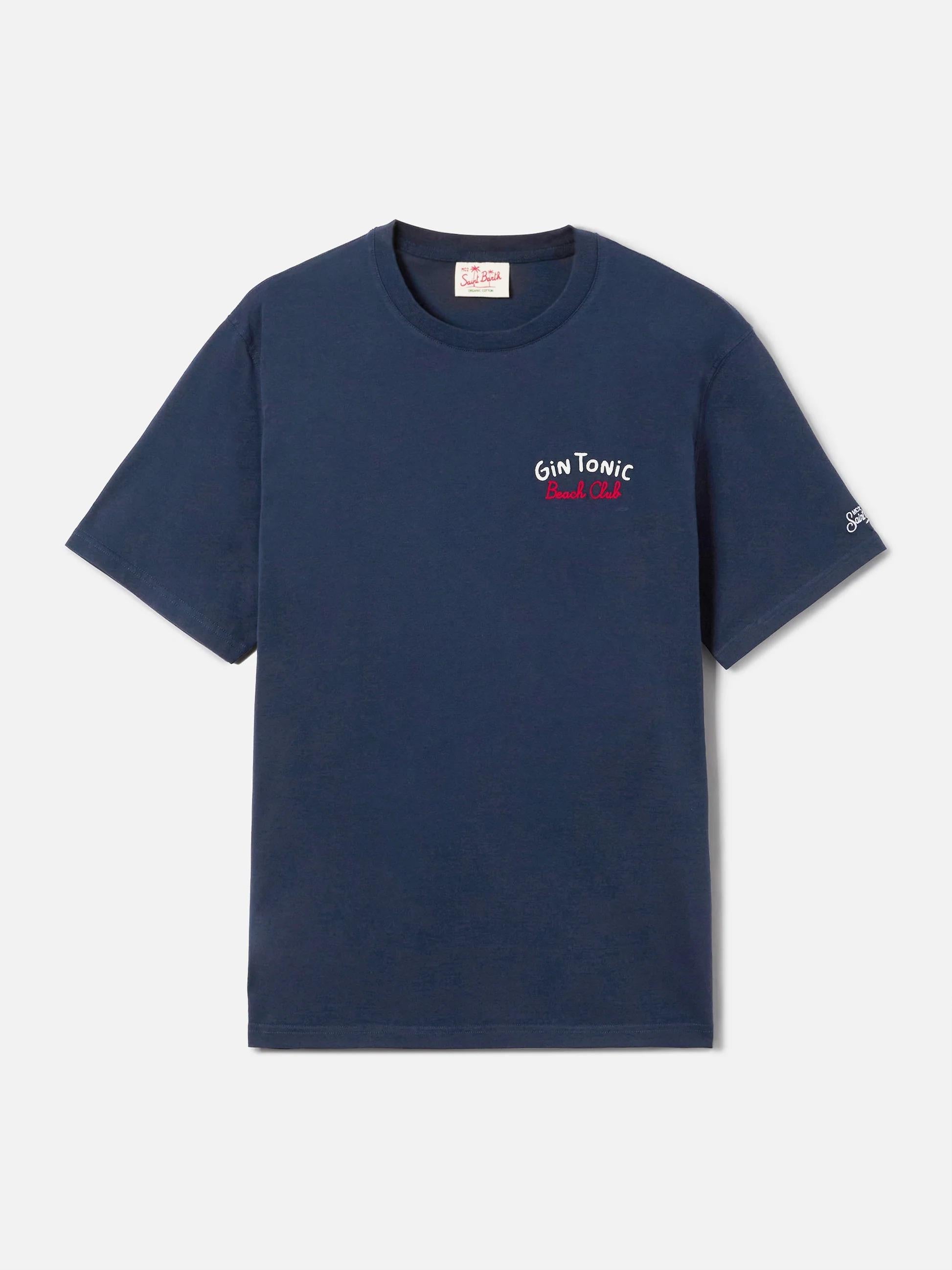T-shirt Portland blu con ricamo Gin Tonic Beach Club fronte e retro PRL0002 00314L MC2 SAINT BARTH 