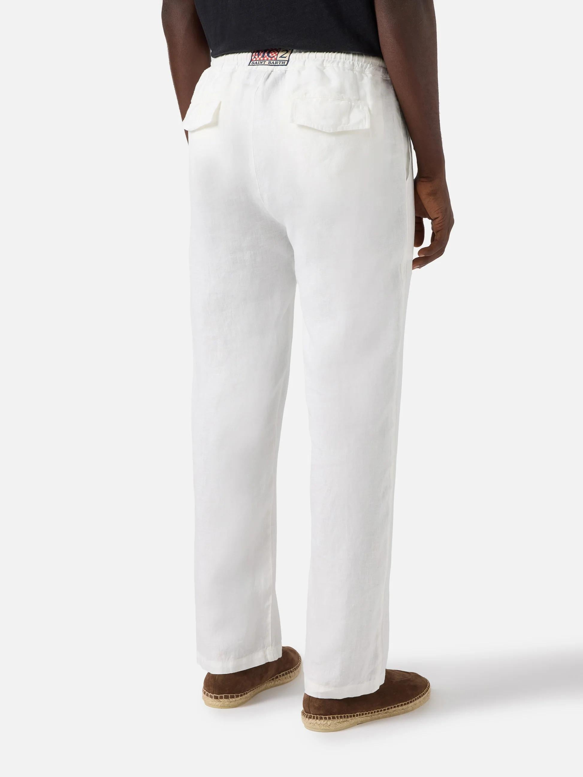 Pantalone Calais lungo bianco in puro lino CAA0001 01457L MC2 SAINT BARTH 