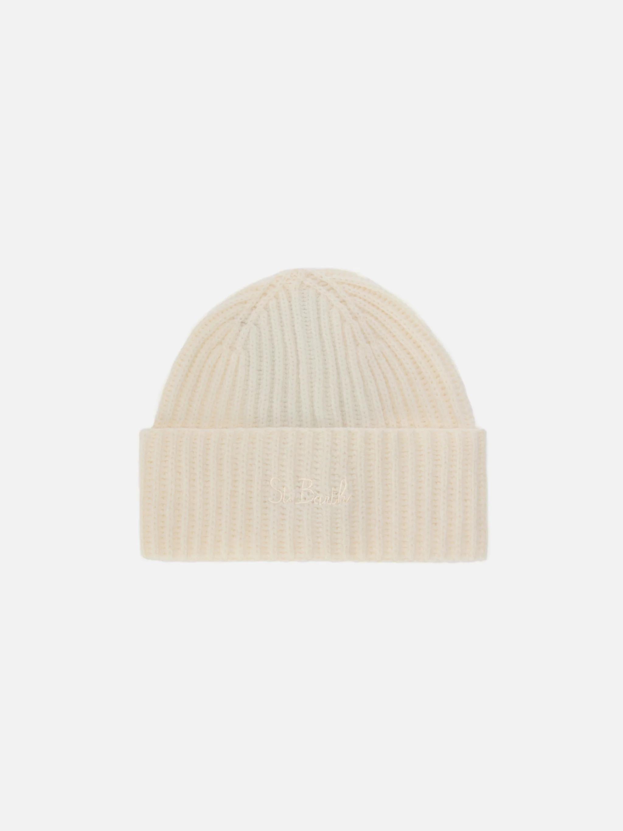 Berretto Moss Jr in maglia bianca a coste con ricamo St. Barth MOS0005 00040I MC2 SAINT BARTH 