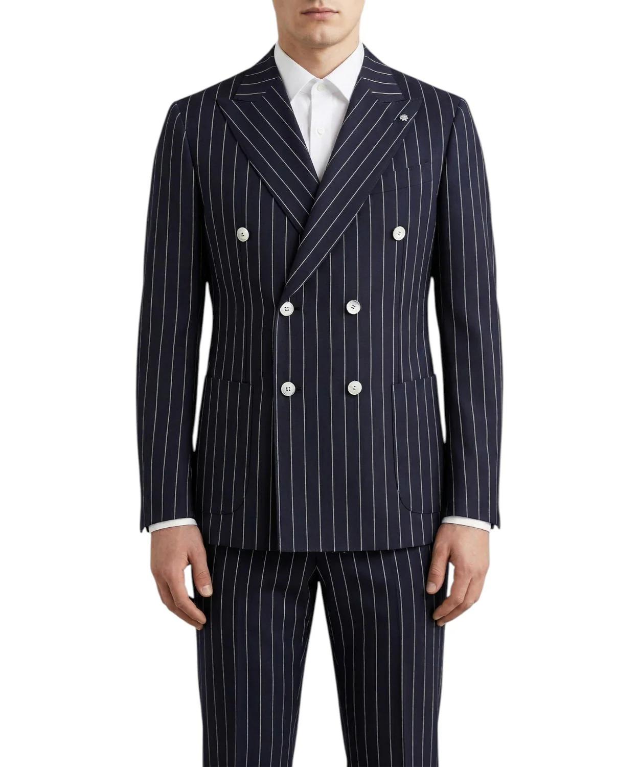 Abito Uomo Gessato Blu Slim Fit - Bharnaba DANUBIO-ABS7-712 BLU GESSATO BHARNABA PHILOSOPHY 