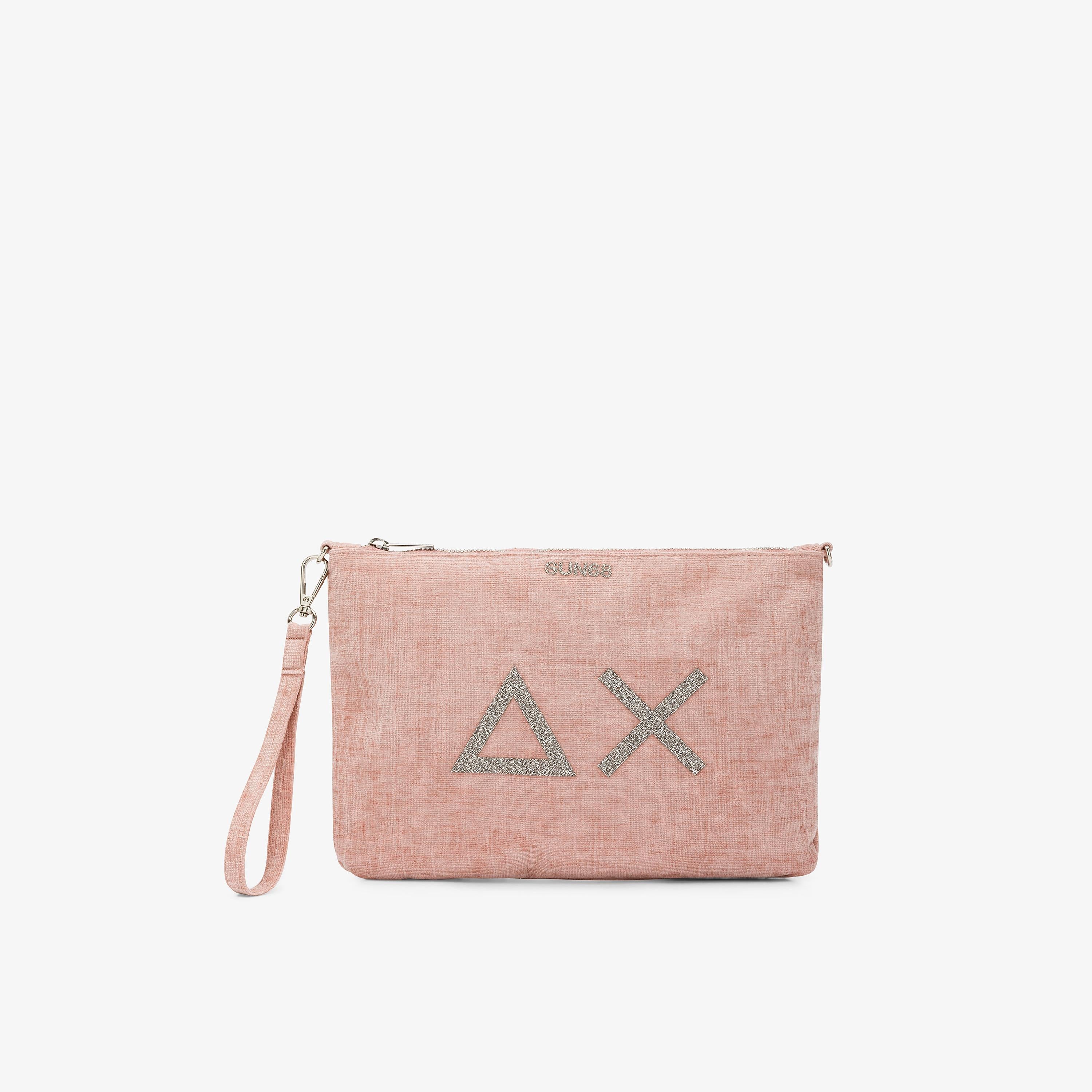 Pochette in velluto con logo rosa X45201 04 SUN 68 