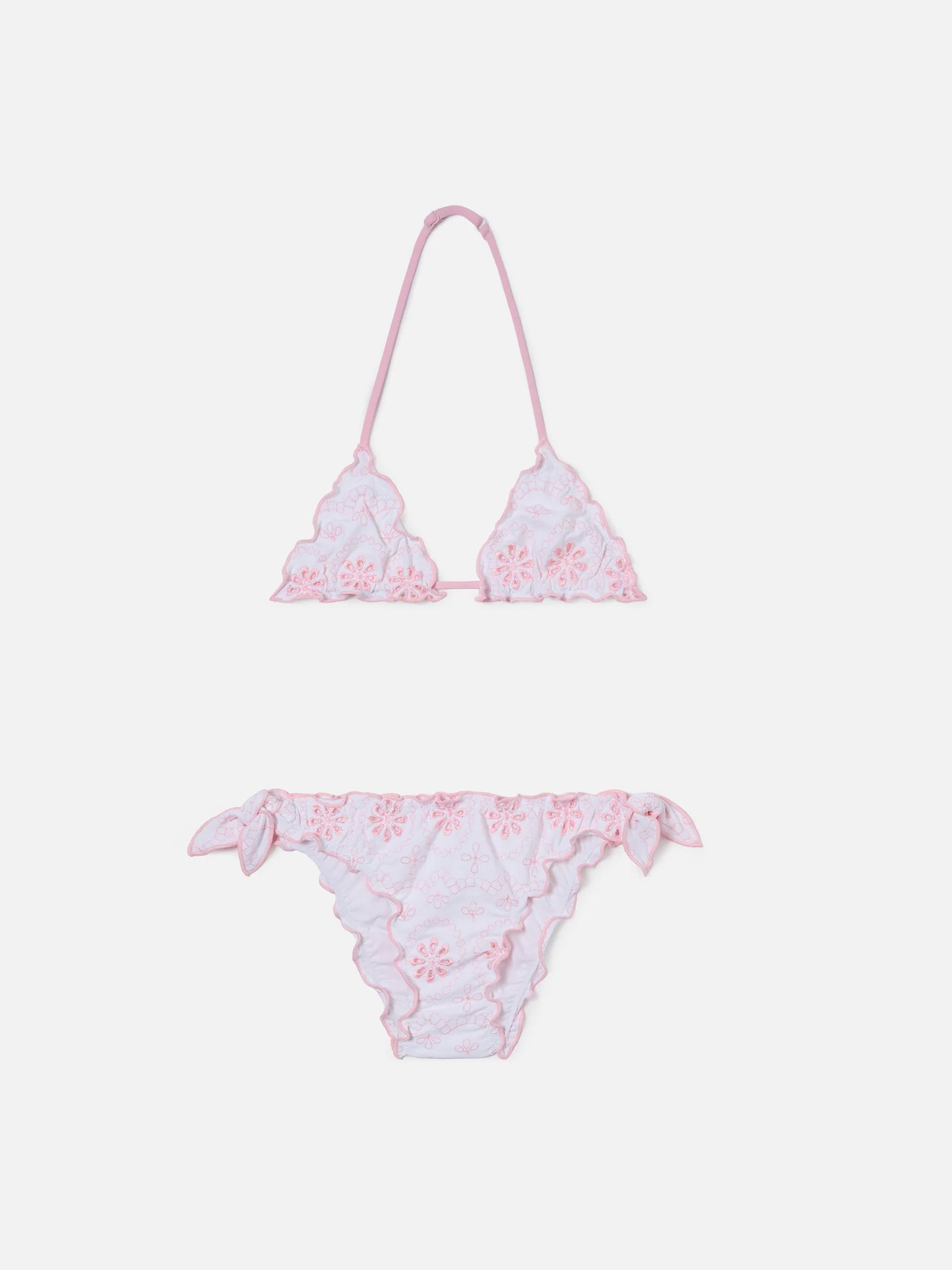 Bikini Cris in tessuto sangallo bianco con ricamo rosa CRIS001 00055L MC2 SAINT BARTH 