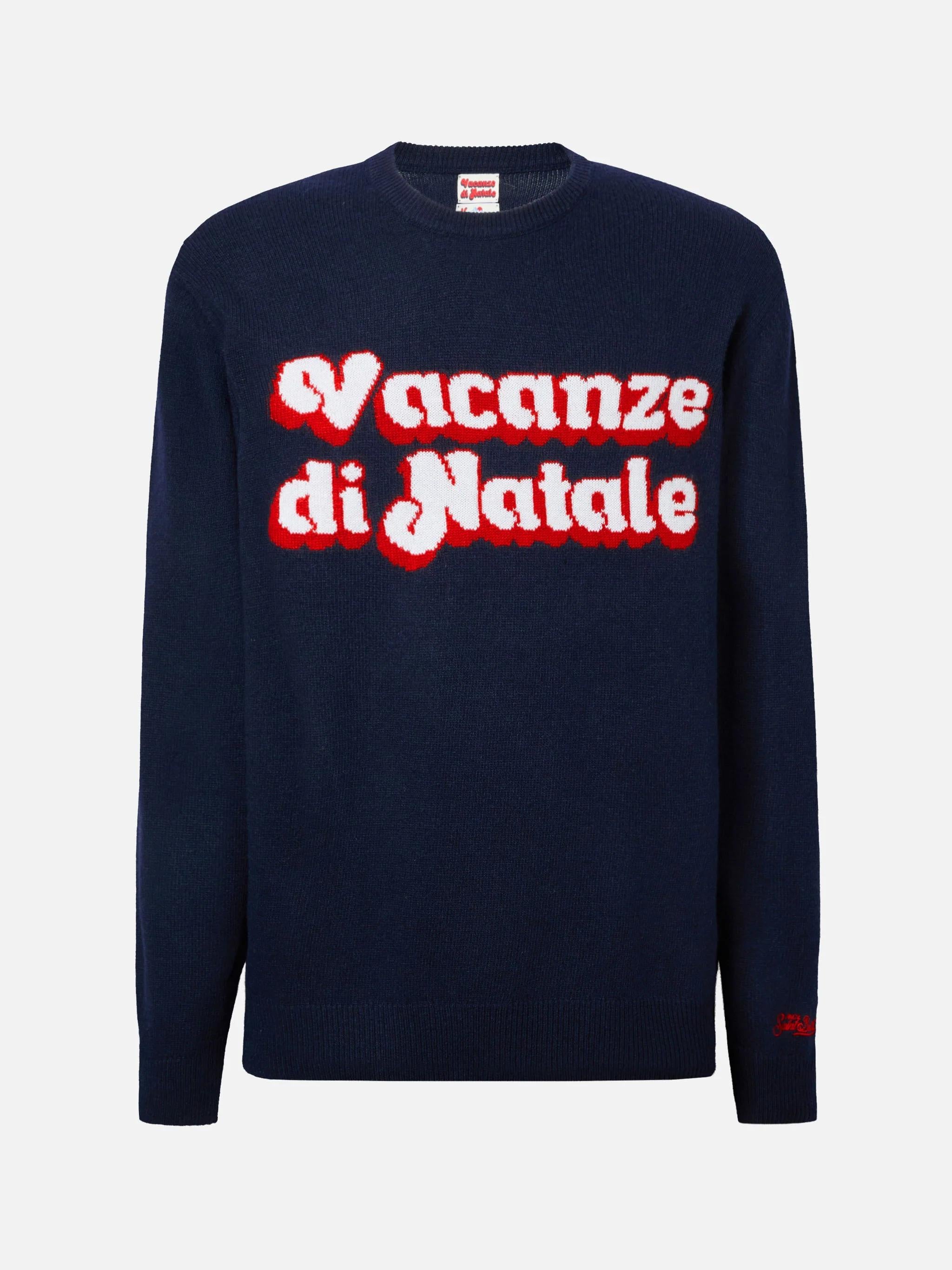 Blue sweater Heron with Vacanze di Natale logo jacquard | VACANZE DI NATALE SPECIAL EDITION HER0001 00013I MC2 SAINT BARTH 