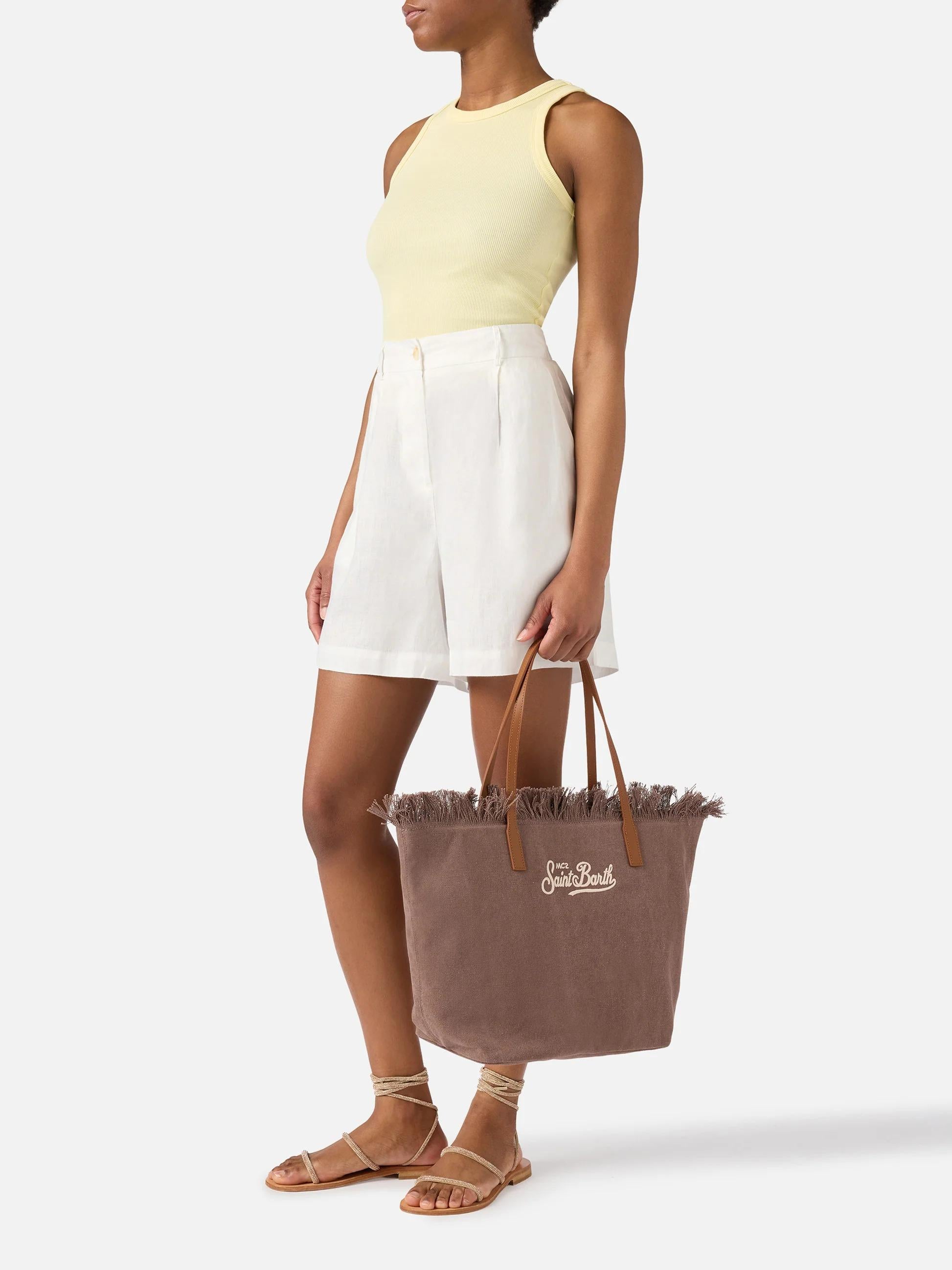 Borsa City regular in canvas marrone con frange CBF0001 01742L MC2 SAINT BARTH 