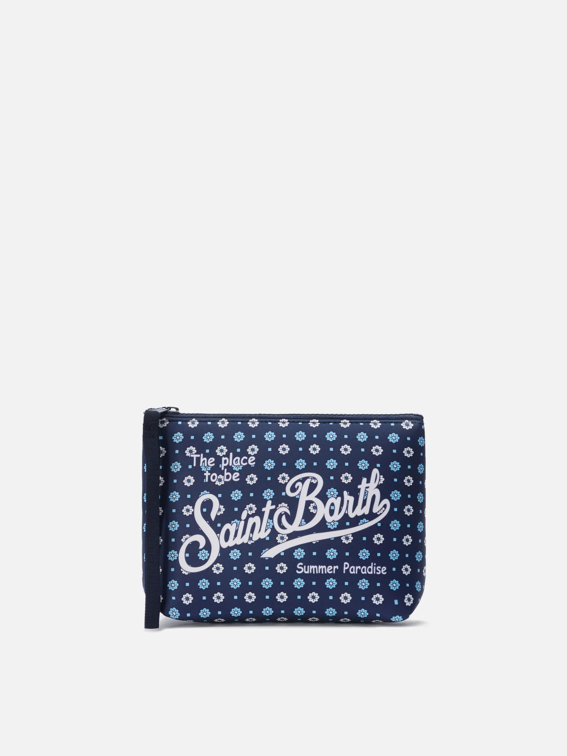 Pochette Aline in scuba blu con stampa a fiori all-over ALIN001 00684L MC2 SAINT BARTH 