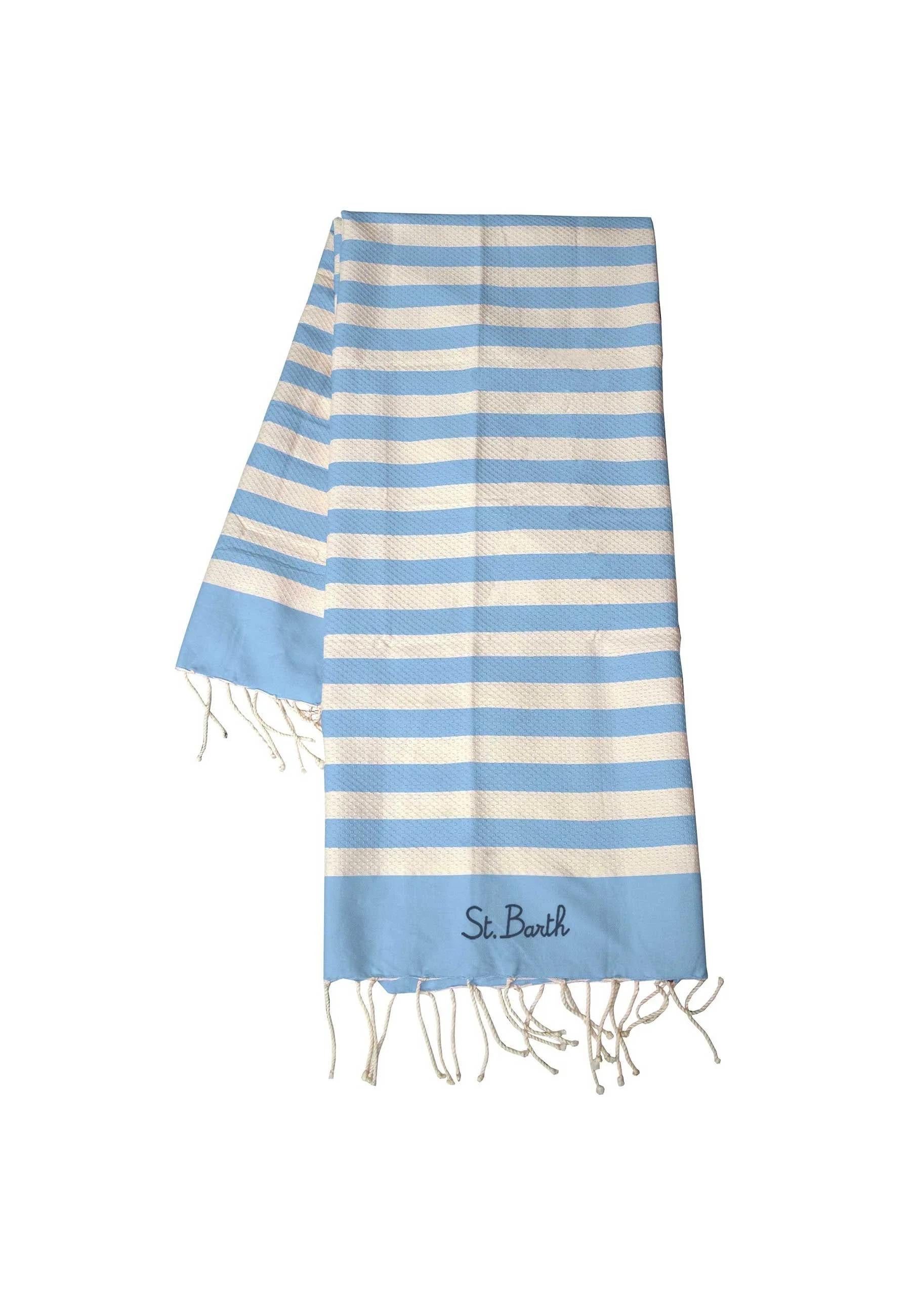 Mc2 saint barth Telo Mare Fantasia Foutas Rigato Celeste Beige con Frange FOUT012 00657L MC2 SAINT BARTH 