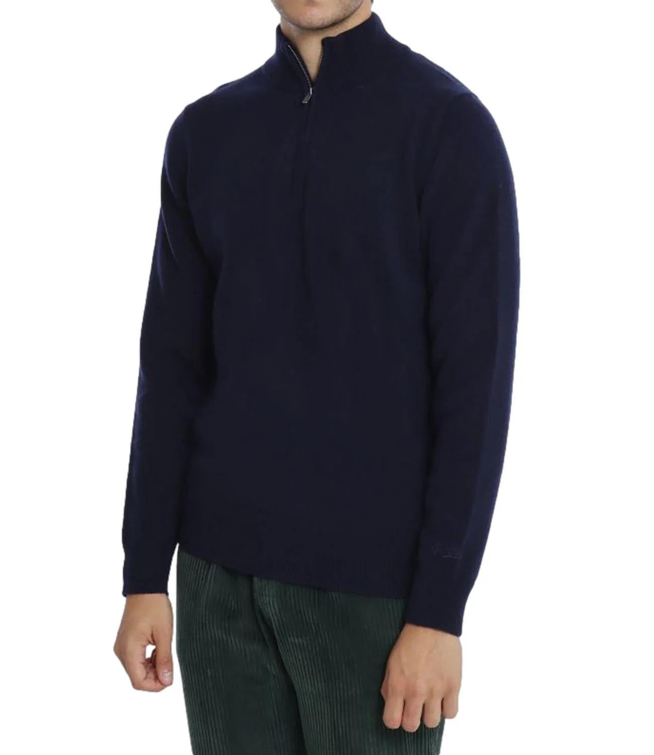 Pullover a mezza zip Jermyn in 100% lambswool night blue JERM002 00063I MC2 SAINT BARTH 