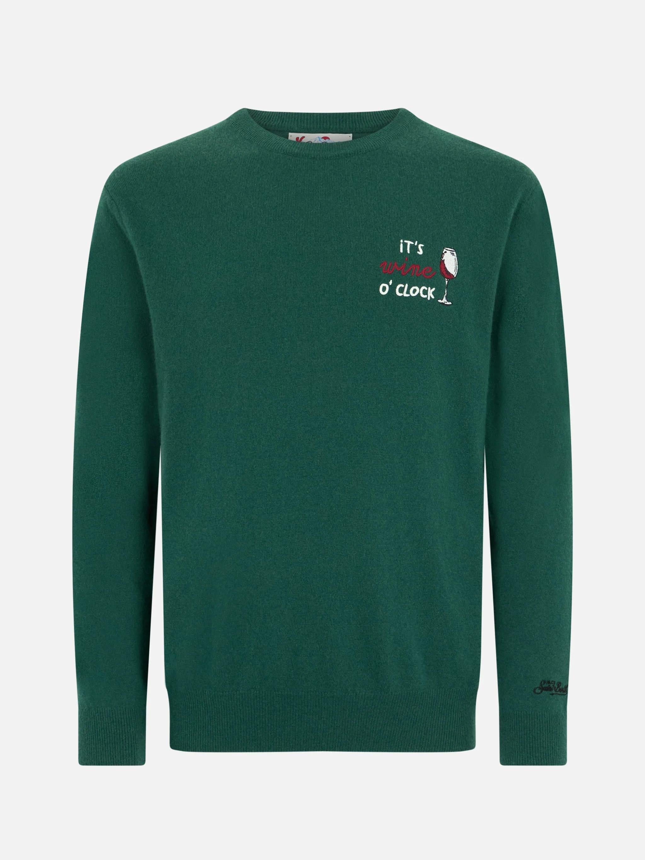 Maglione da uomo verde Heron con ricamo it's Wine o'clock HER0024 00127I MC2 SAINT BARTH 