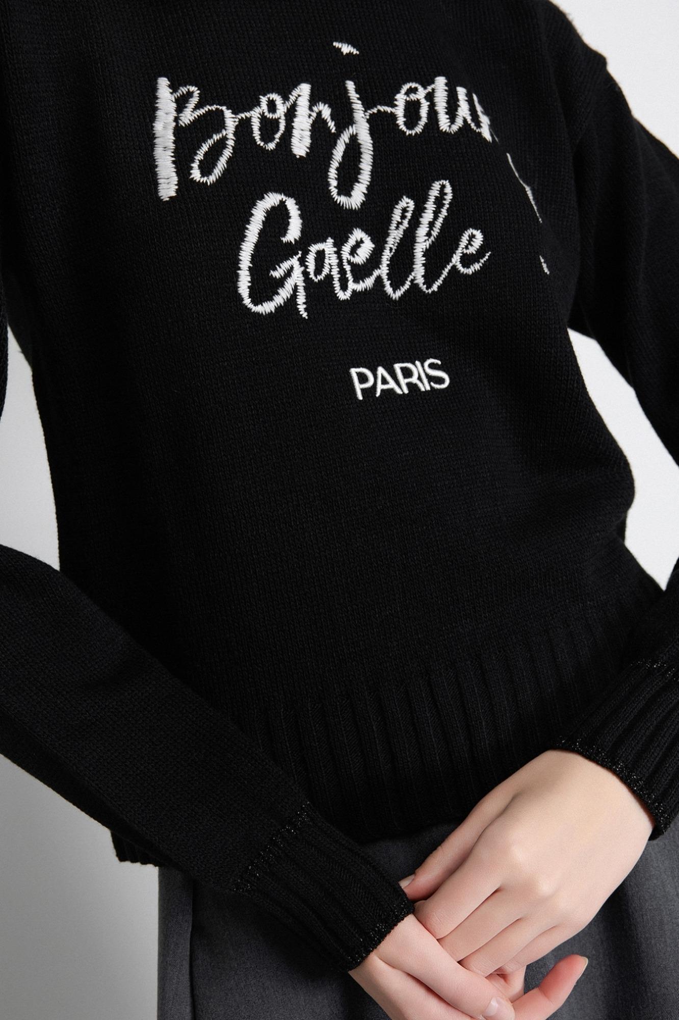 Pullover In Maglia Rasata Con Ricamo Sul Davanti  Nero - Gaëlle Paris GAABW07266-BMFI0001 NE01 GAELLE 