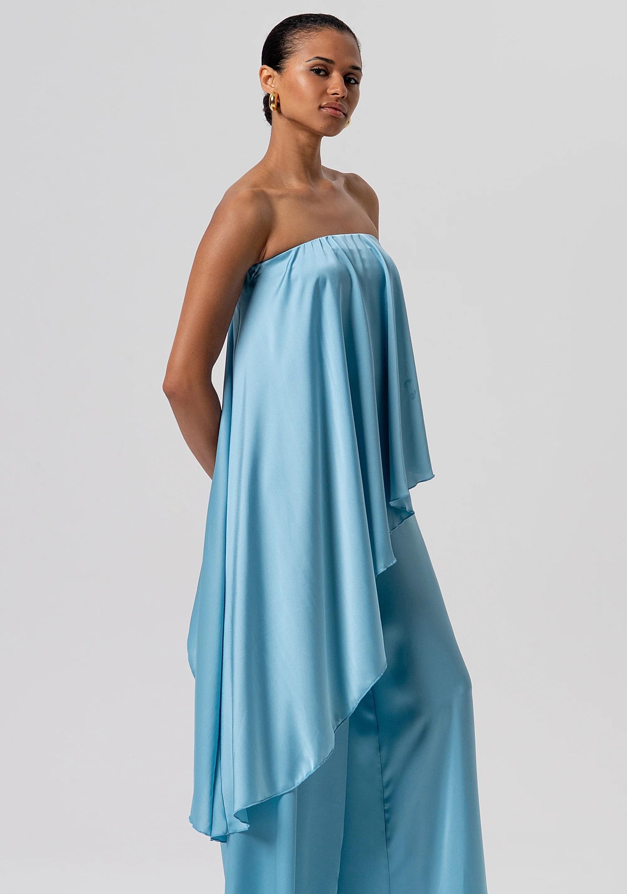 Top senza maniche asimmetrico in raso dusty blue FQ26ST1007W41101 C33 FRACOMINA 