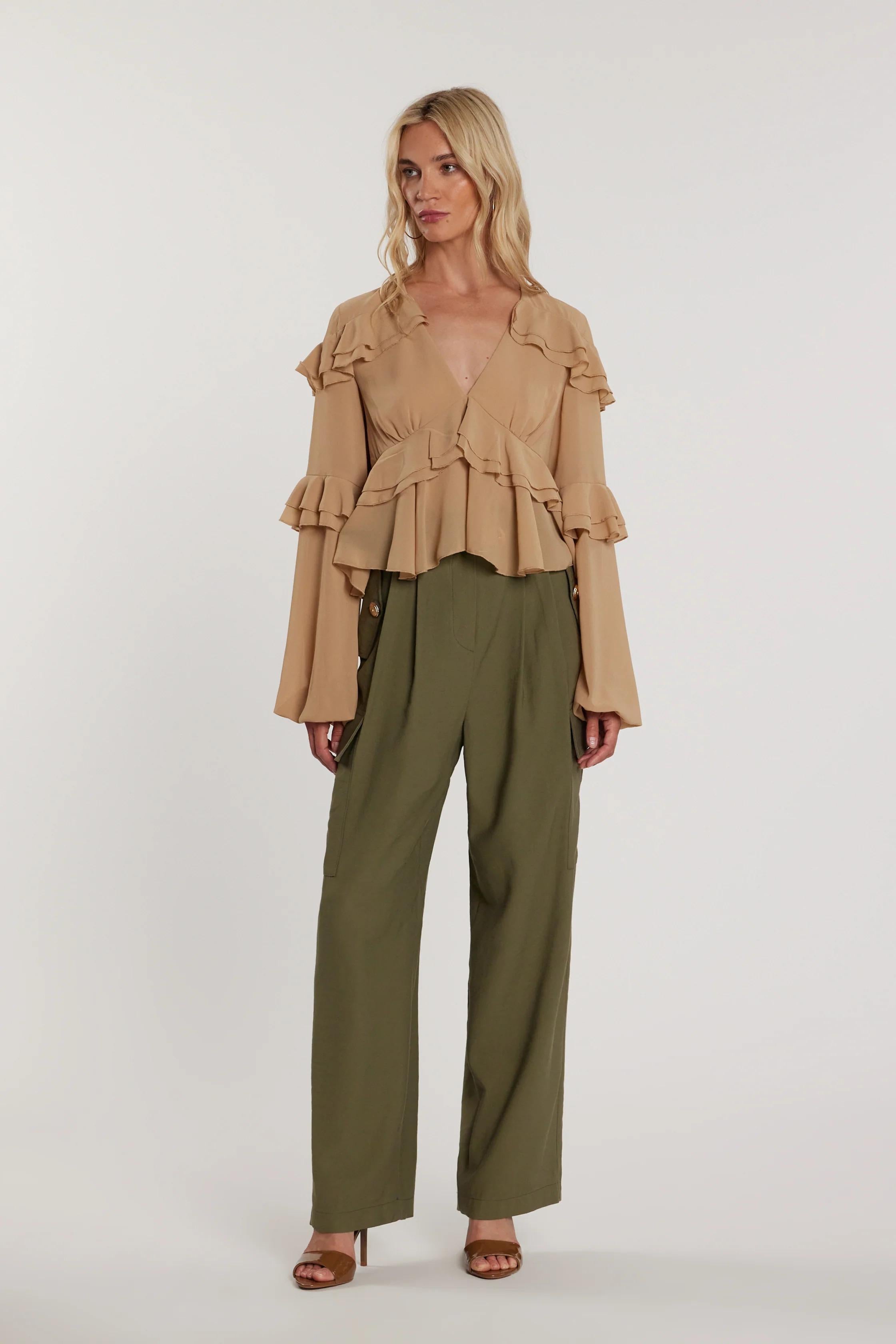 RELISH Pantalone TECTION vita alta con patte più tasconi più cintura CAPULET OLIVE RDP2607303066 1871 RELISH 