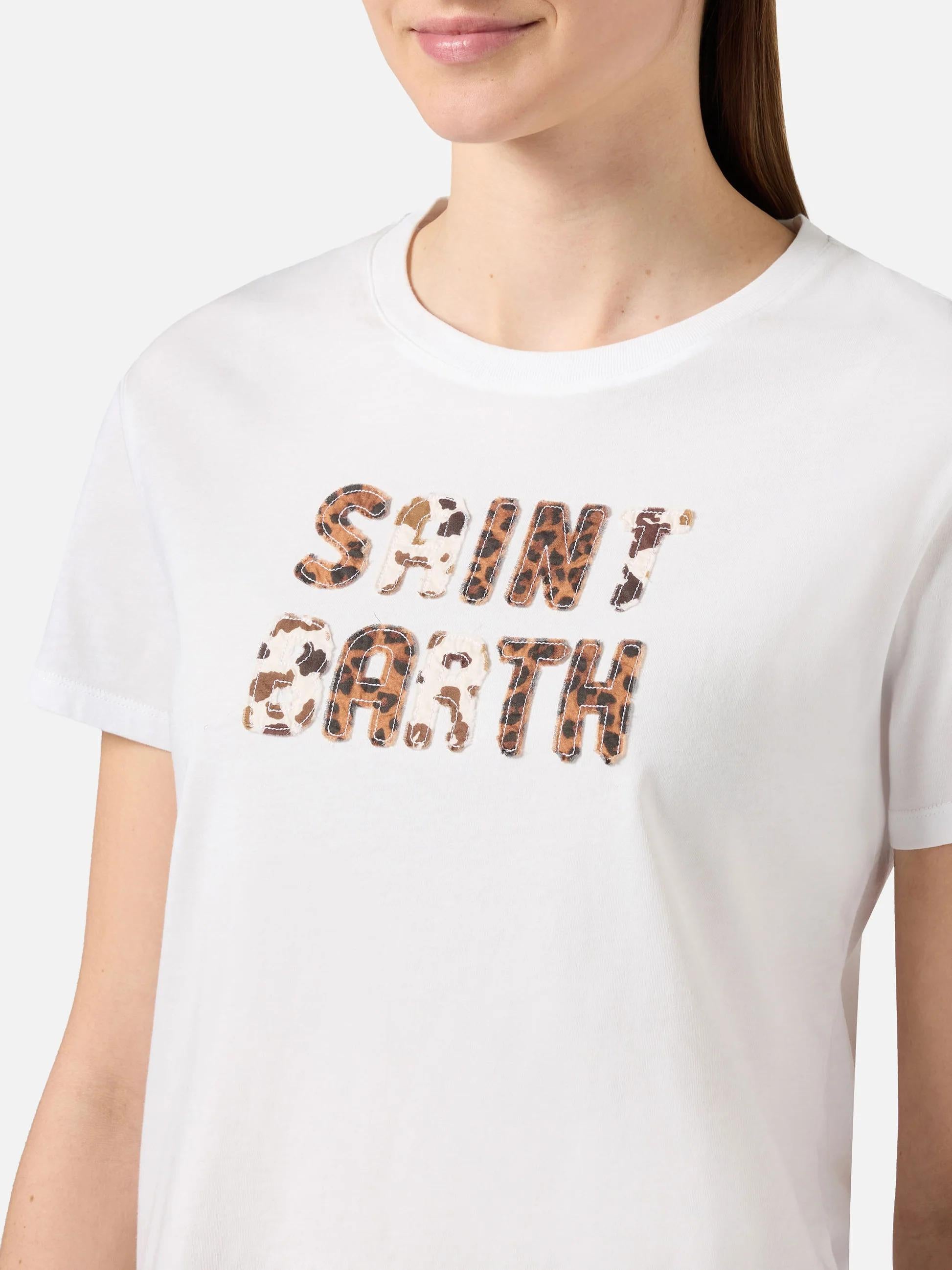 T-shirt Emilie bianca con patch logo animalier ricamata EMI0001 00298L MC2 SAINT BARTH 