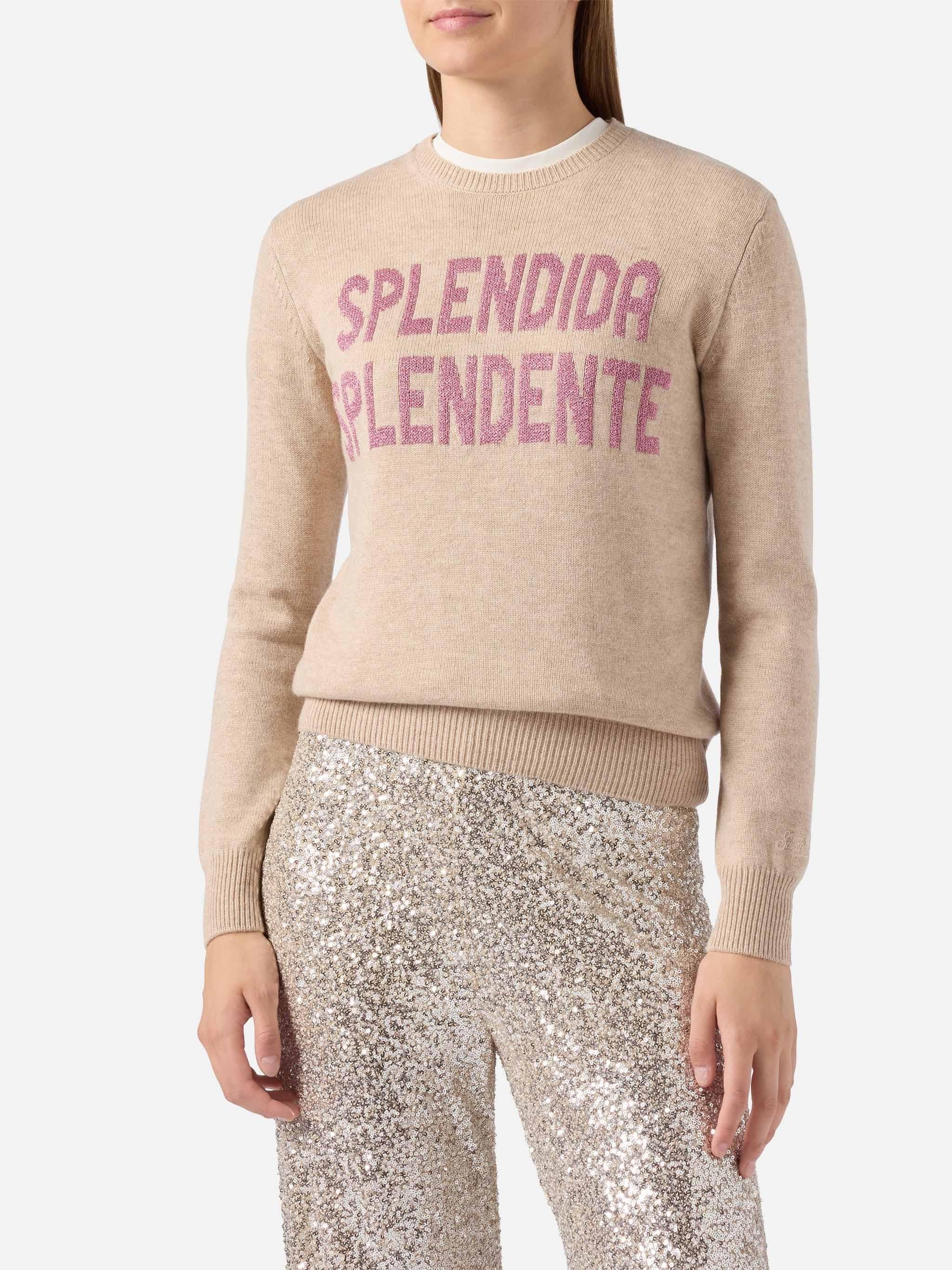 Maglione New Queen in misto cashmere bianco con jacquard lurex Splendida Splendente QUE0010 04023I MC2 SAINT BARTH 