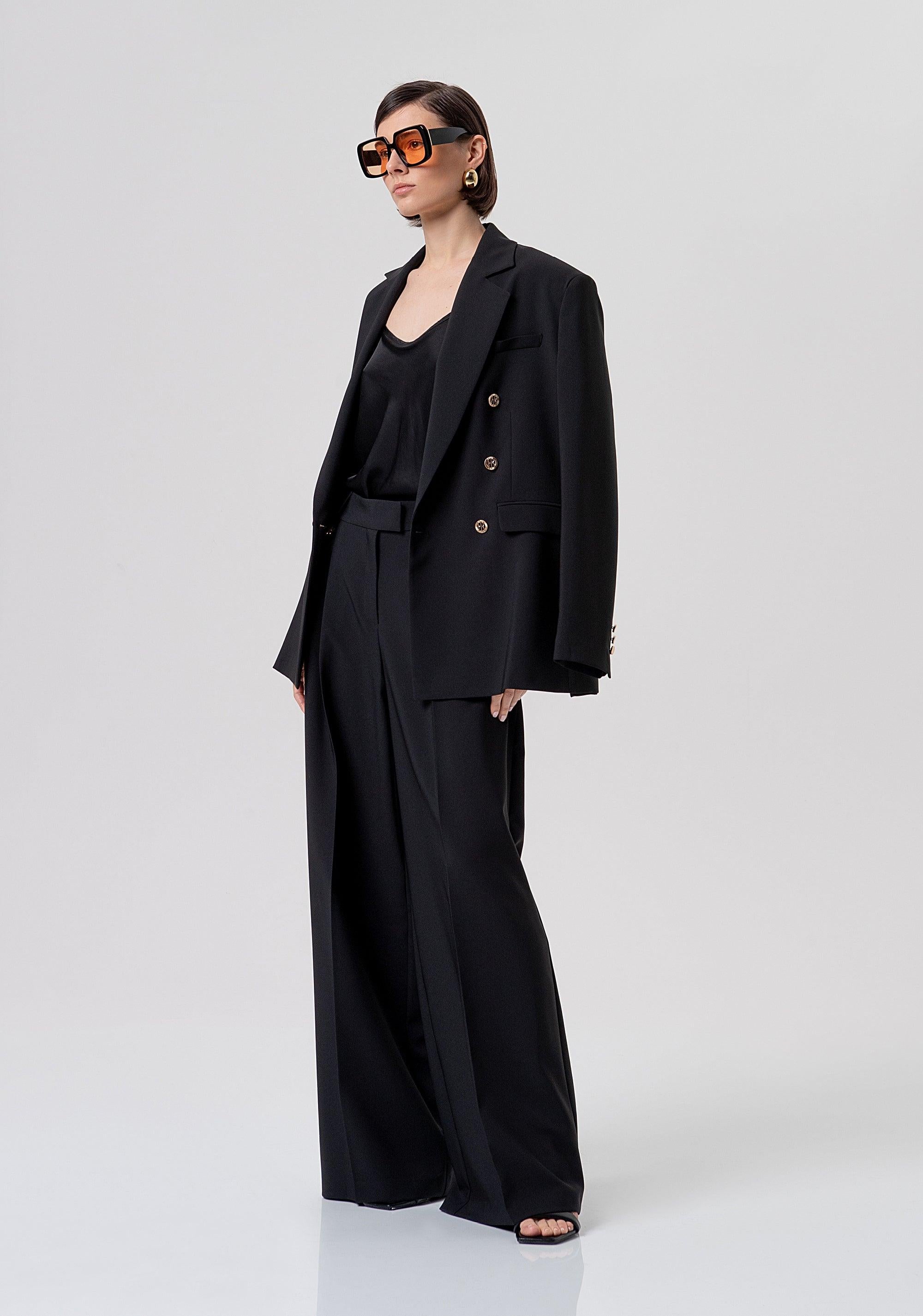 Pantaloni Sartoriali a Vita Alta e Gamba Ampia black FR26SV3001W42901 053 FRACOMINA 