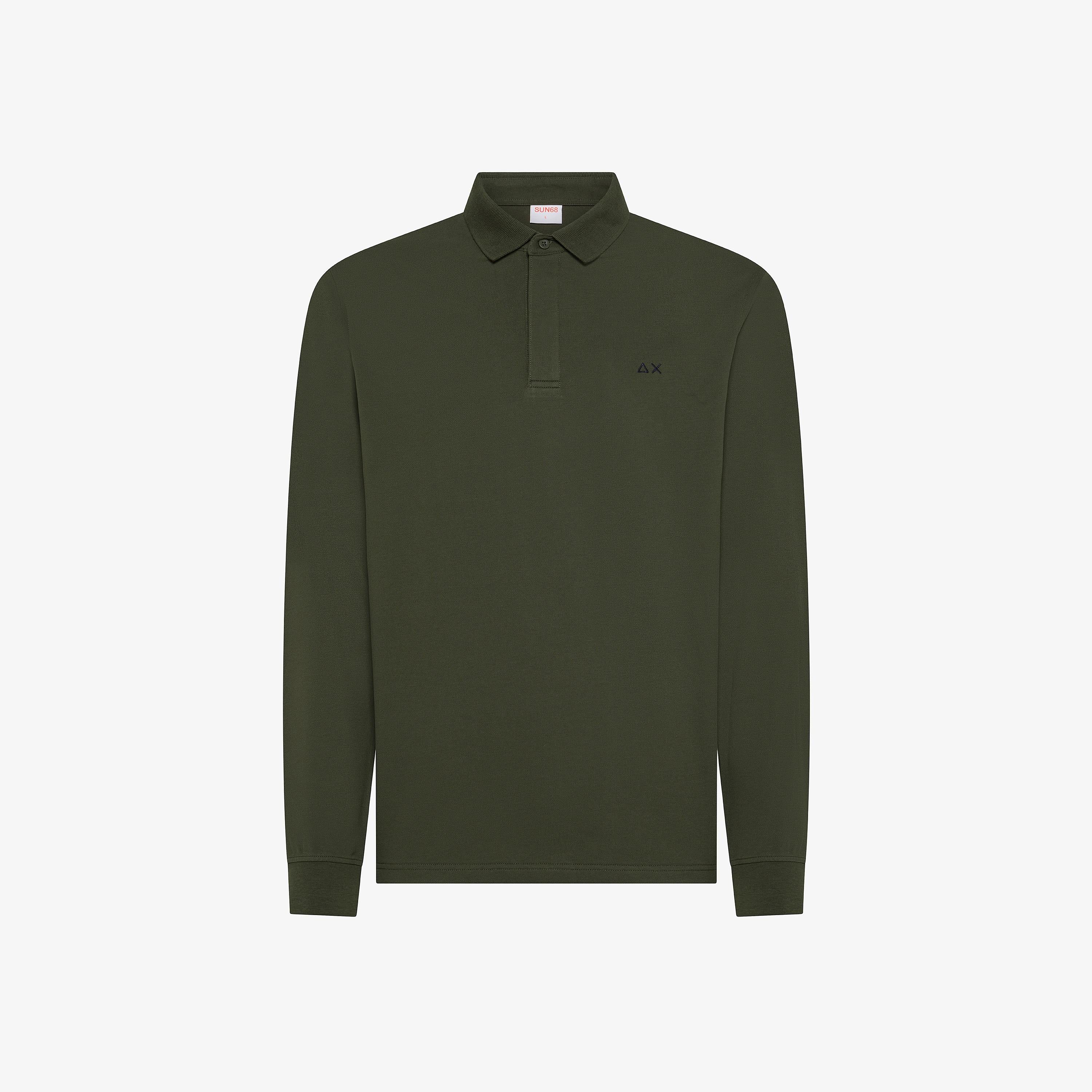 Polo in cotone con bottoni nascosti militare scuro A45107 74 SUN 68 