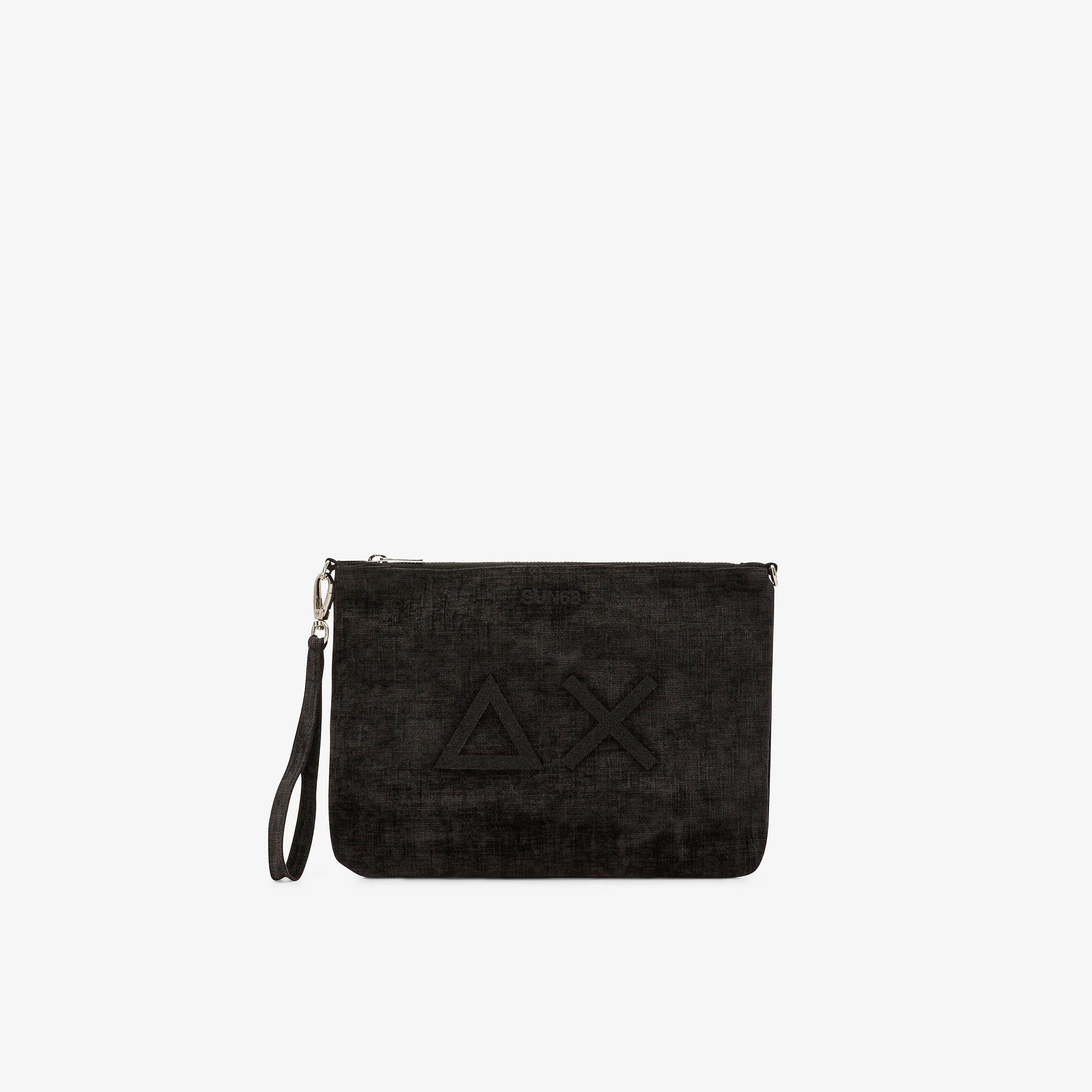 Pochette in velluto con logo nero X45201 11 SUN 68 