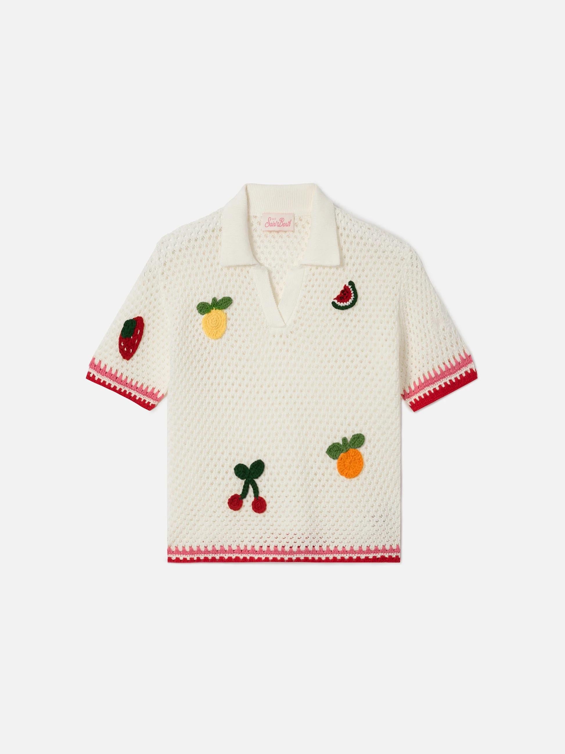 Polo Pixie Jr in misto cotone bianca con patch ricamate PIX0002 00264L MC2 SAINT BARTH 