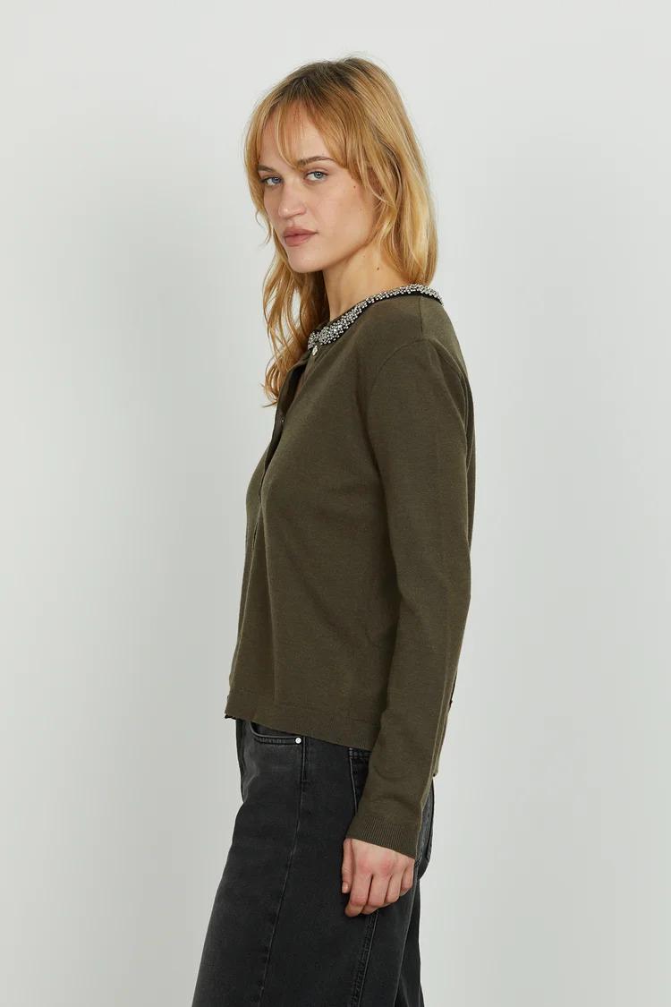 Relish Cardigan SARIA manica lunga con applicazione strass più perline beech RDA2502605008 BEECH RELISH 