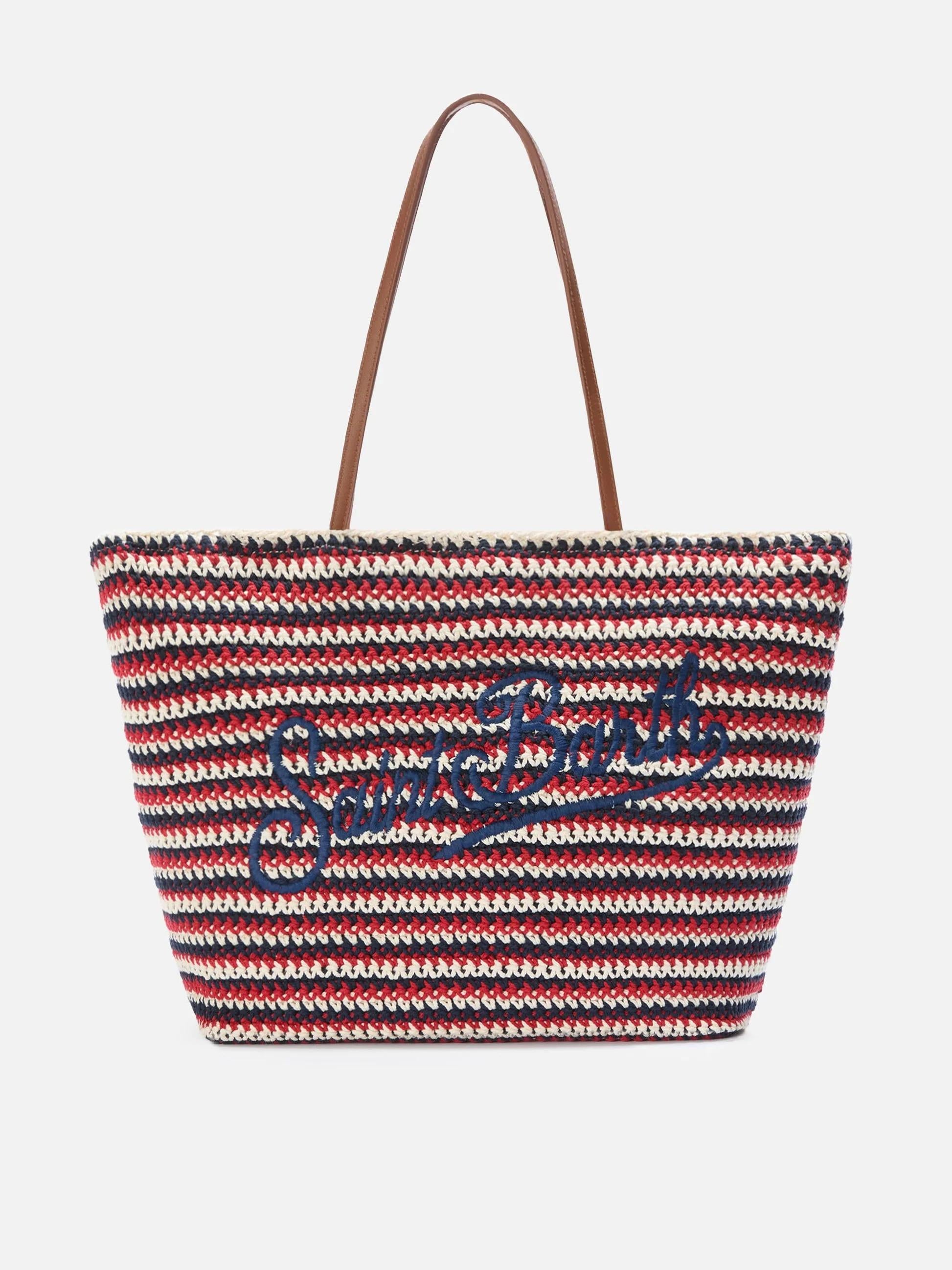 Borsa Tote Crochet a righe blu e rosse con logo ricamato CRO0007L 00593L MC2 SAINT BARTH 