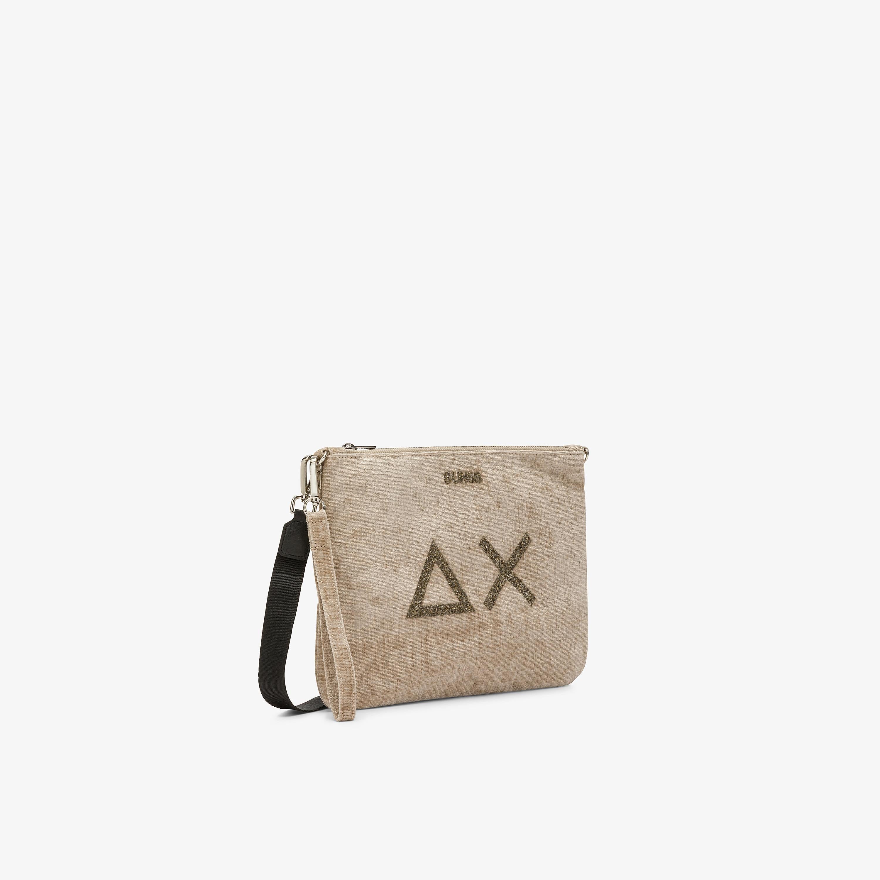 Pochette in velluto con logo beige X45201 16 SUN 68 