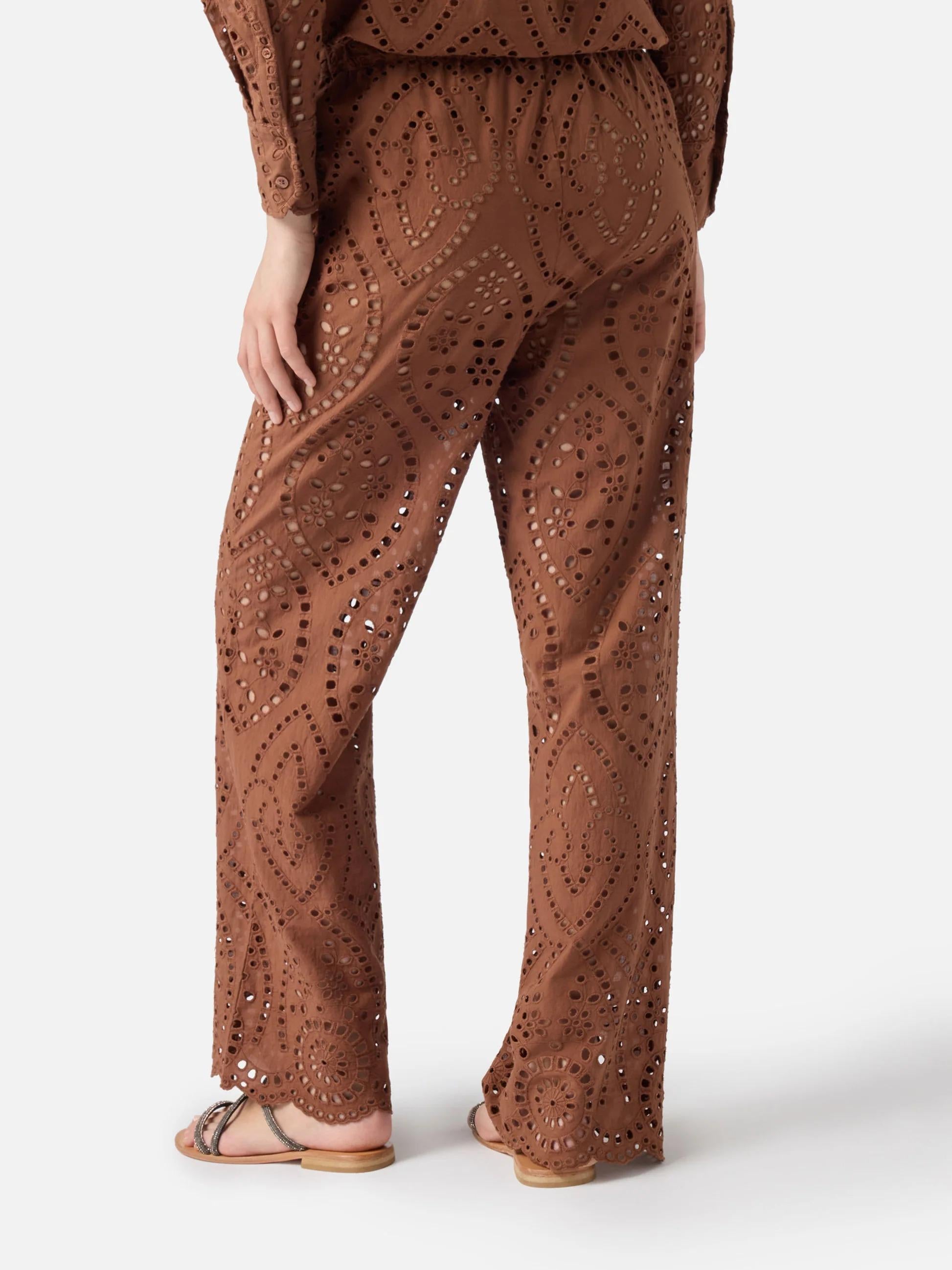 Pantaloni Inez in sangallo marrone IEN0002 01005L MC2 SAINT BARTH 