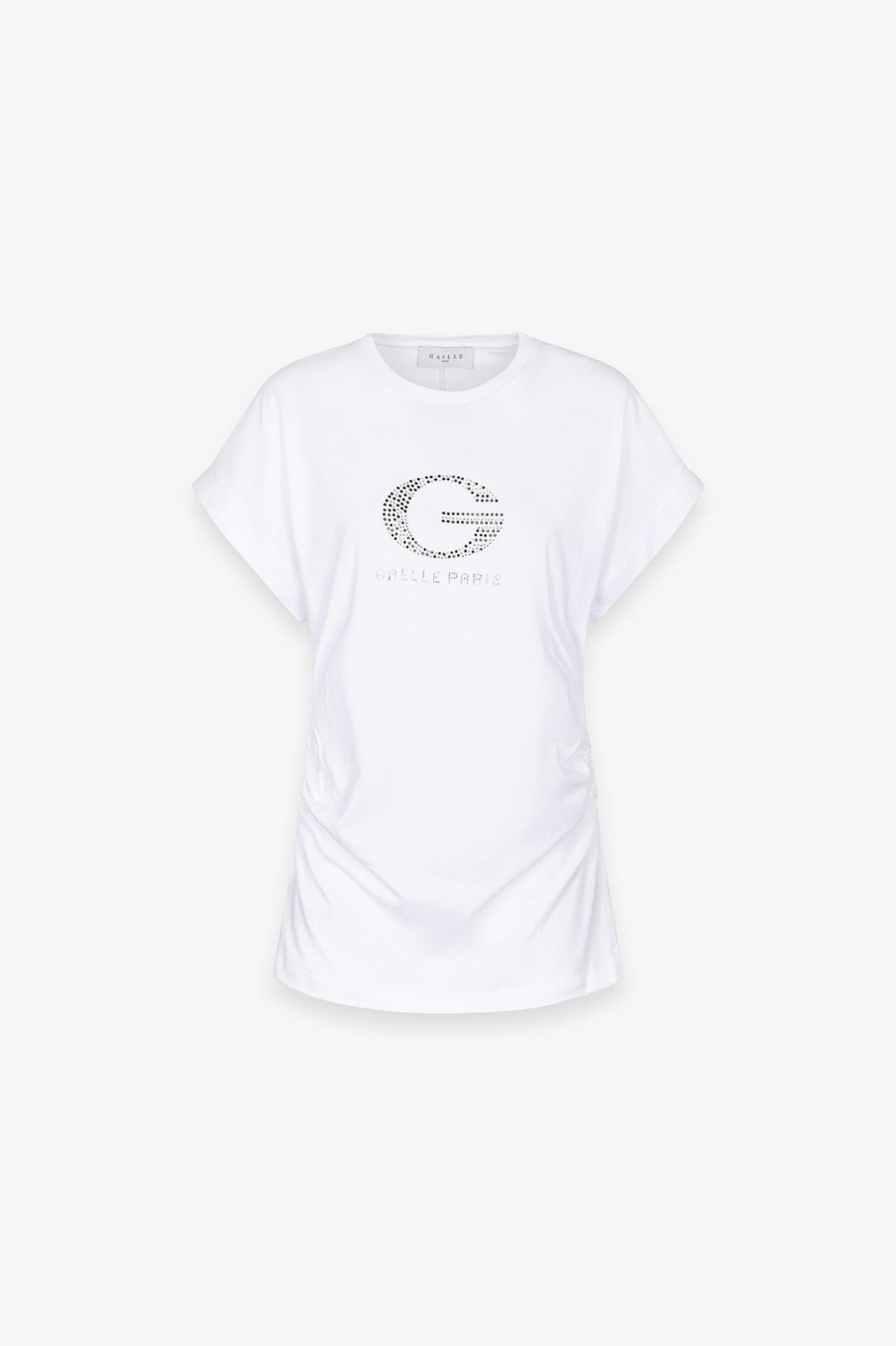 T-Shirt Paricollo Mezza Manica Con Risvolto E Logo Strass  Bianco - Gaëlle Paris GAABW09372-PTTS0043 ROSSO GAELLE 