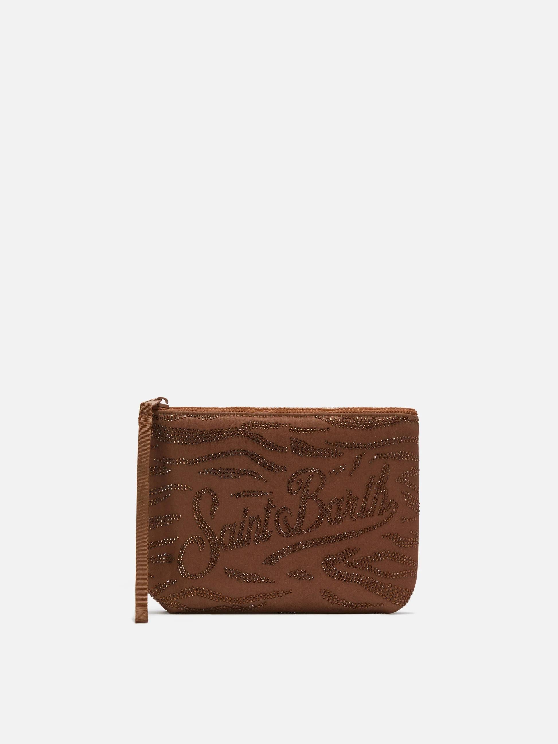 Pochette Aline in scuba marrone con stampa zebrata e strass applicati ALI0032 09241L MC2 SAINT BARTH 