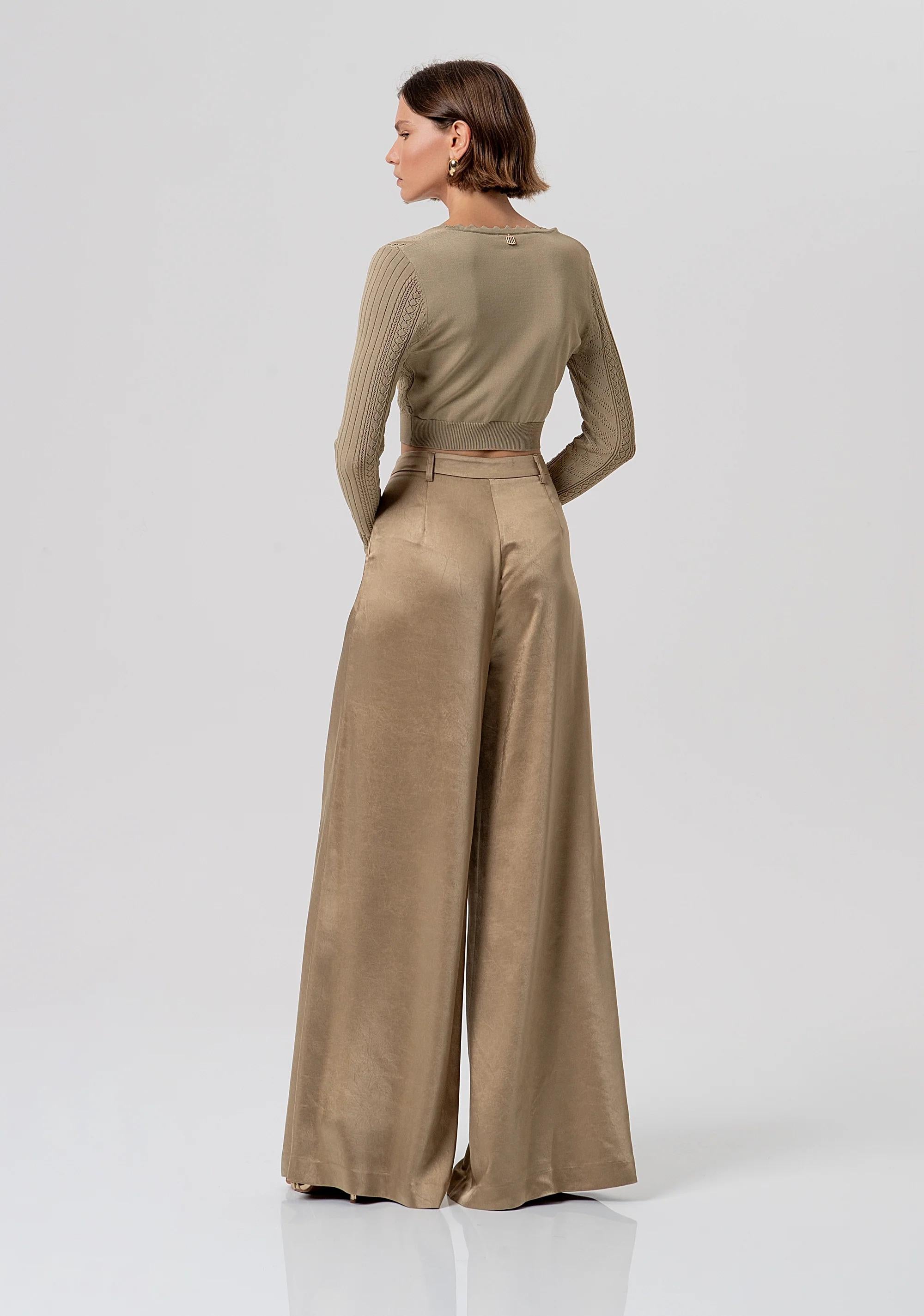 Pantalone flare a palazzo in raso mud FR26SV3004W41101 208 FRACOMINA 