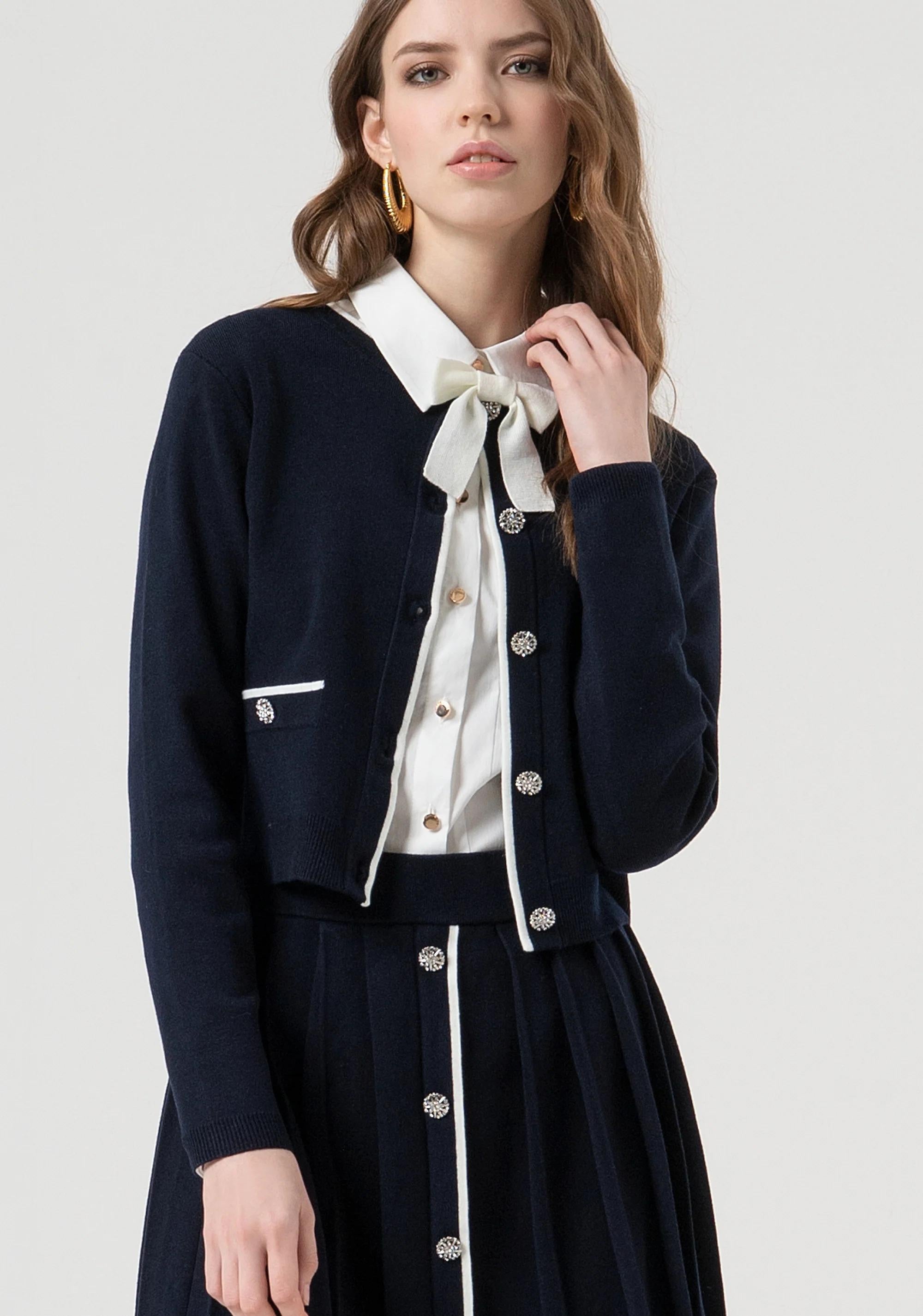 Fracomina Gonna flare mini in maglia plissettata dark blue cream FR25WG4008K45601 968 FRACOMINA 