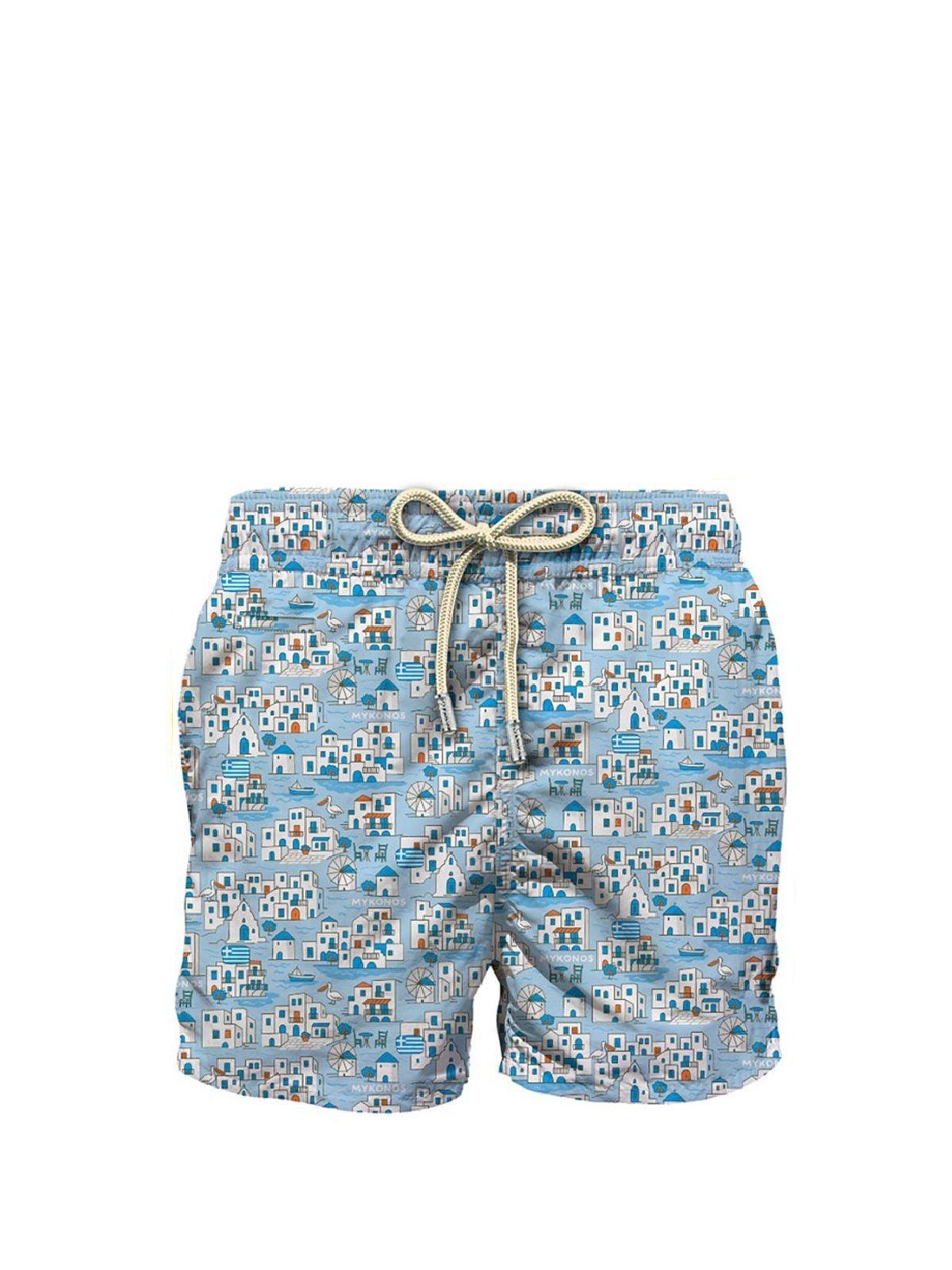 Costume "Lighting micro Fantasy" Saint Barth azzurro con paesaggio Mykonos LIG0003 08237L MC2 SAINT BARTH 