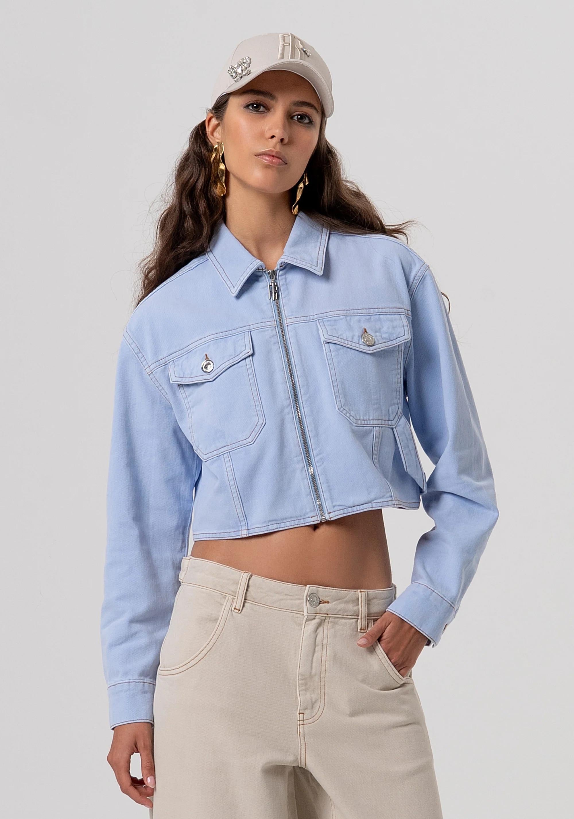 Giacca cropped in denim con lavaggio chiaro FP26SJ1015W61201 175 FRACOMINA 