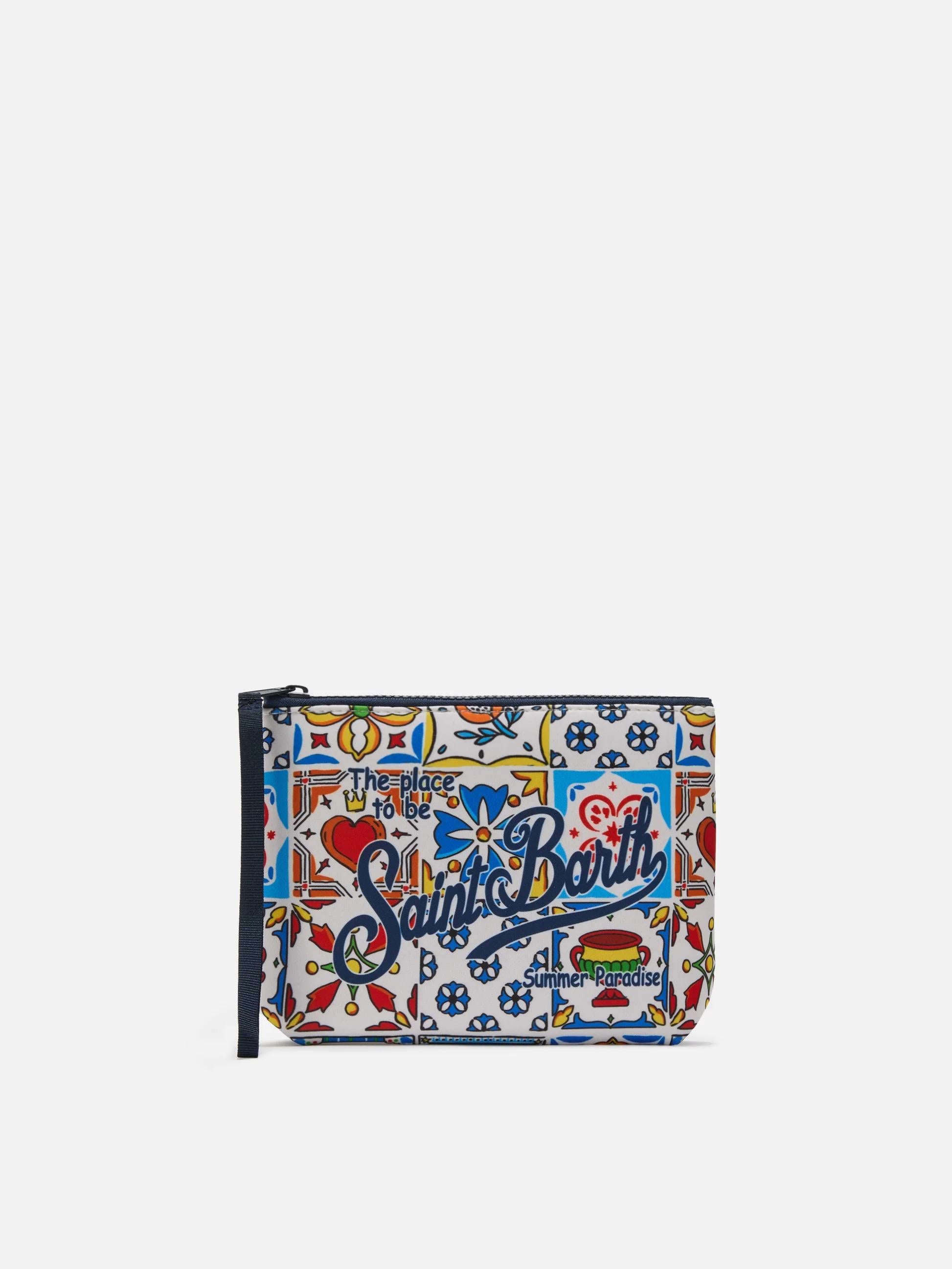 Pochette Aline in scuba con stampa maiolica ALIN001 07705L MC2 SAINT BARTH 