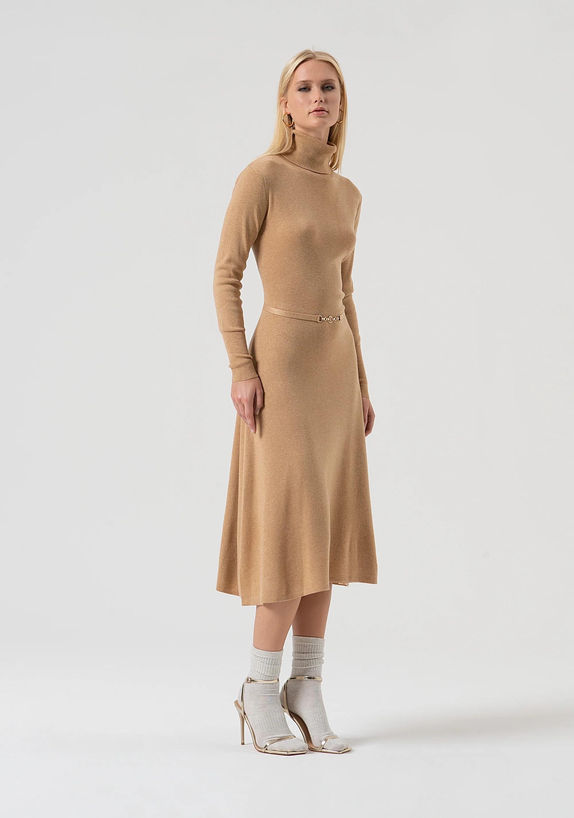 Abito flare midi in maglia con lana e lurex biscuit FR25WD5004K459Q7 S81 FRACOMINA 