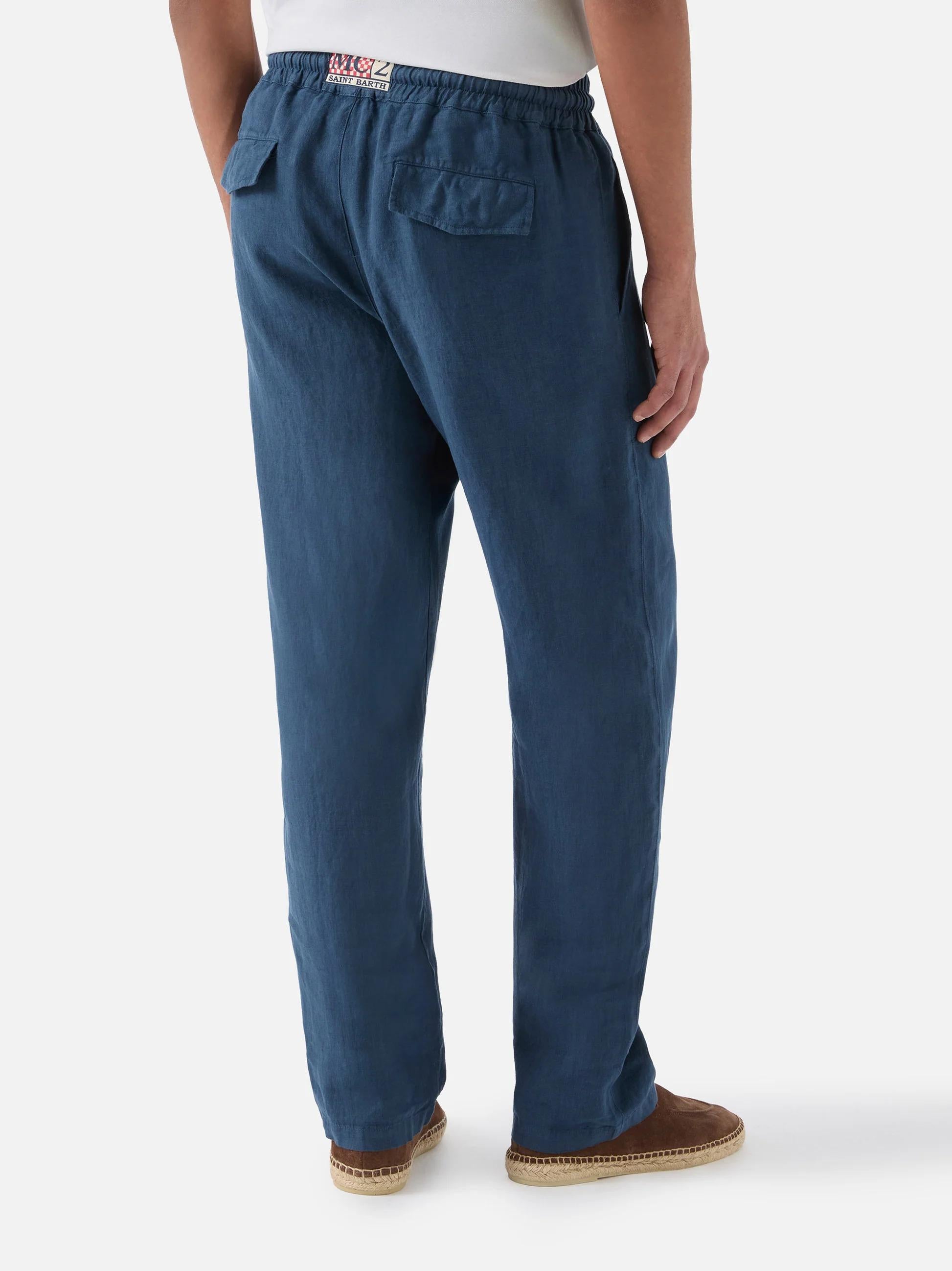 Pantalone Calais in lino blu navy tinta unita CAA0001 00119L MC2 SAINT BARTH 