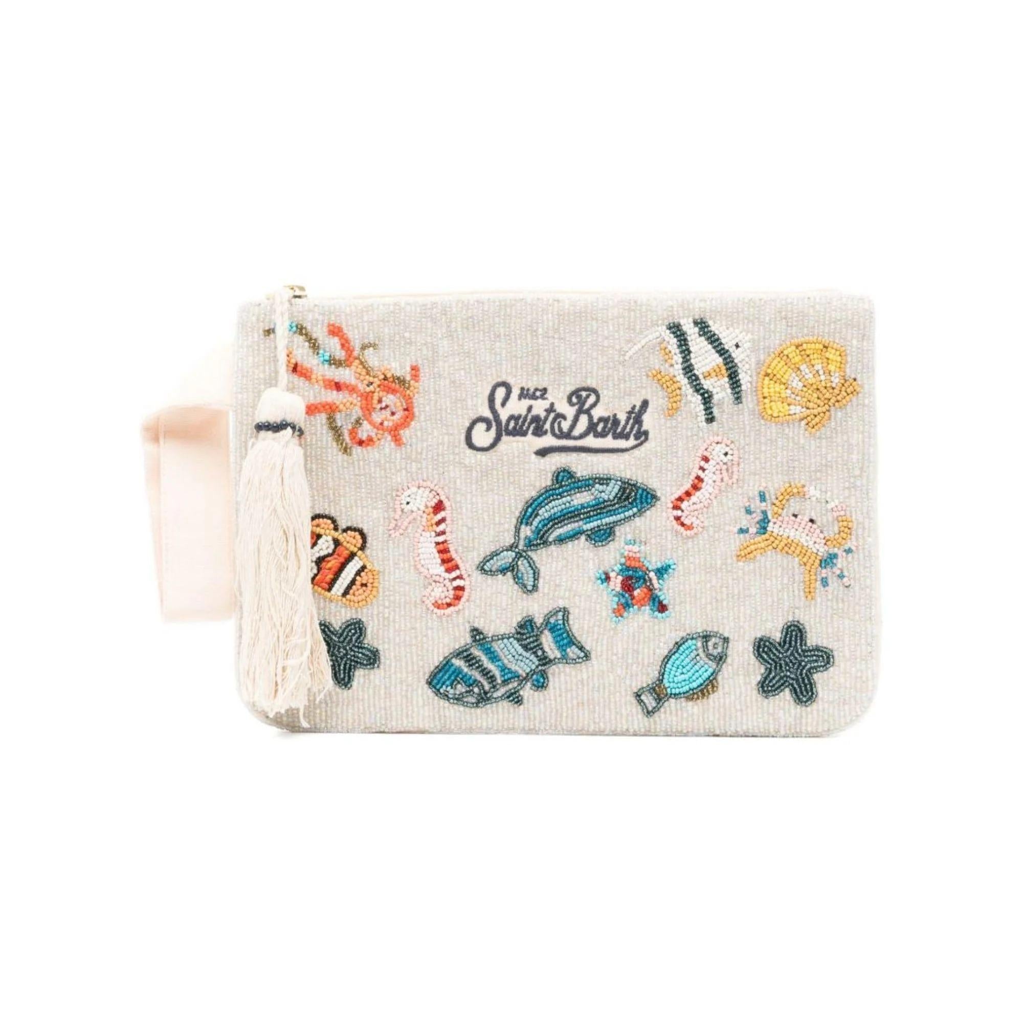 Pochette beige MC2 Saint Barth con ricamo logo e perline POU000200877L POU0002 00877L MC2 SAINT BARTH 